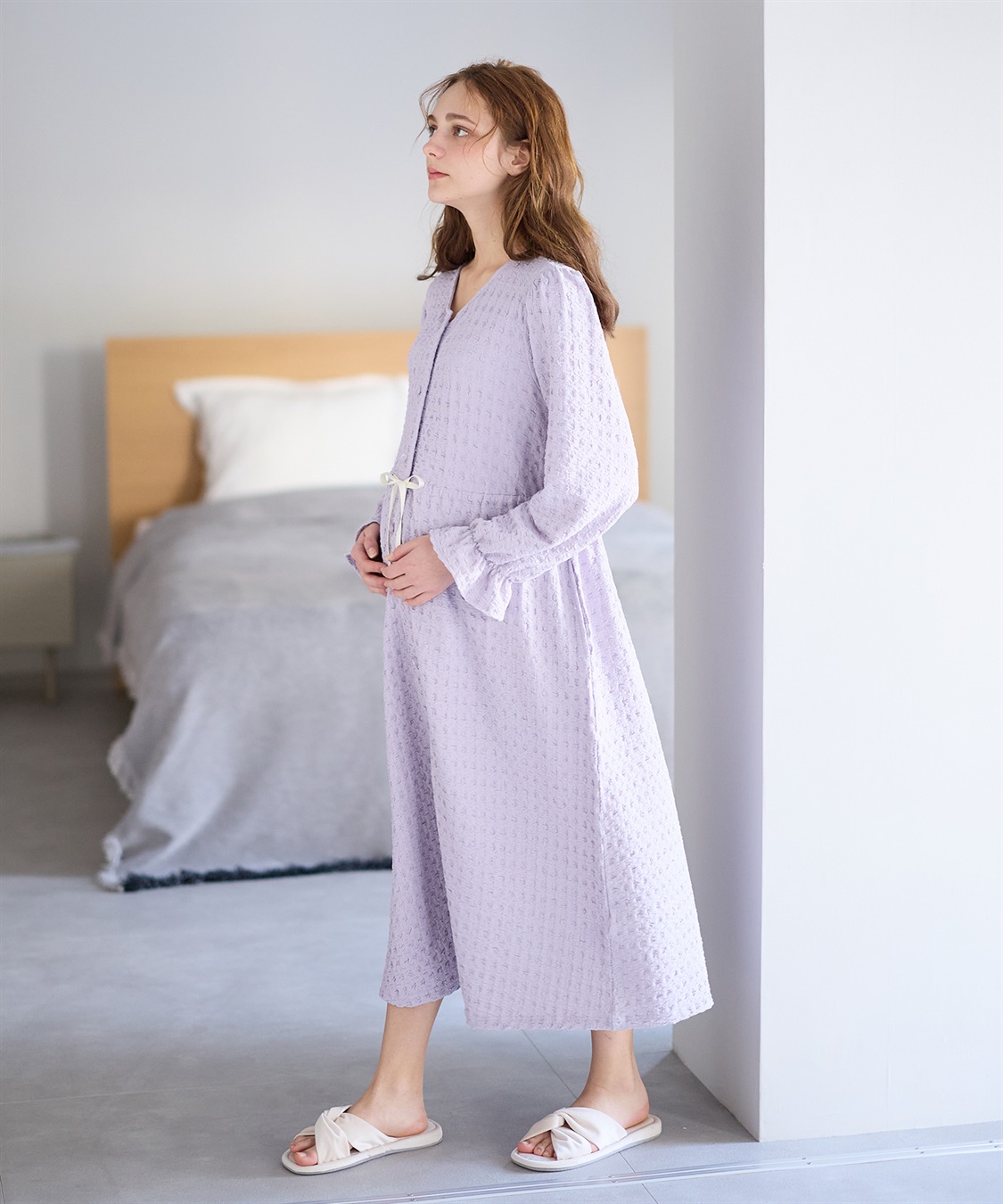 Rosemadame ふくれシャーリングリボンネグリジェ/ ワンピースパジャマ(産前・産後対応 マタニティ＆授乳服 ルームウェア)_sub_5