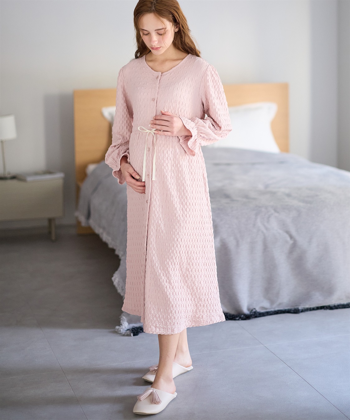 Rosemadame ふくれシャーリングリボンネグリジェ/ ワンピースパジャマ(産前・産後対応 マタニティ＆授乳服 ルームウェア)_sub_7