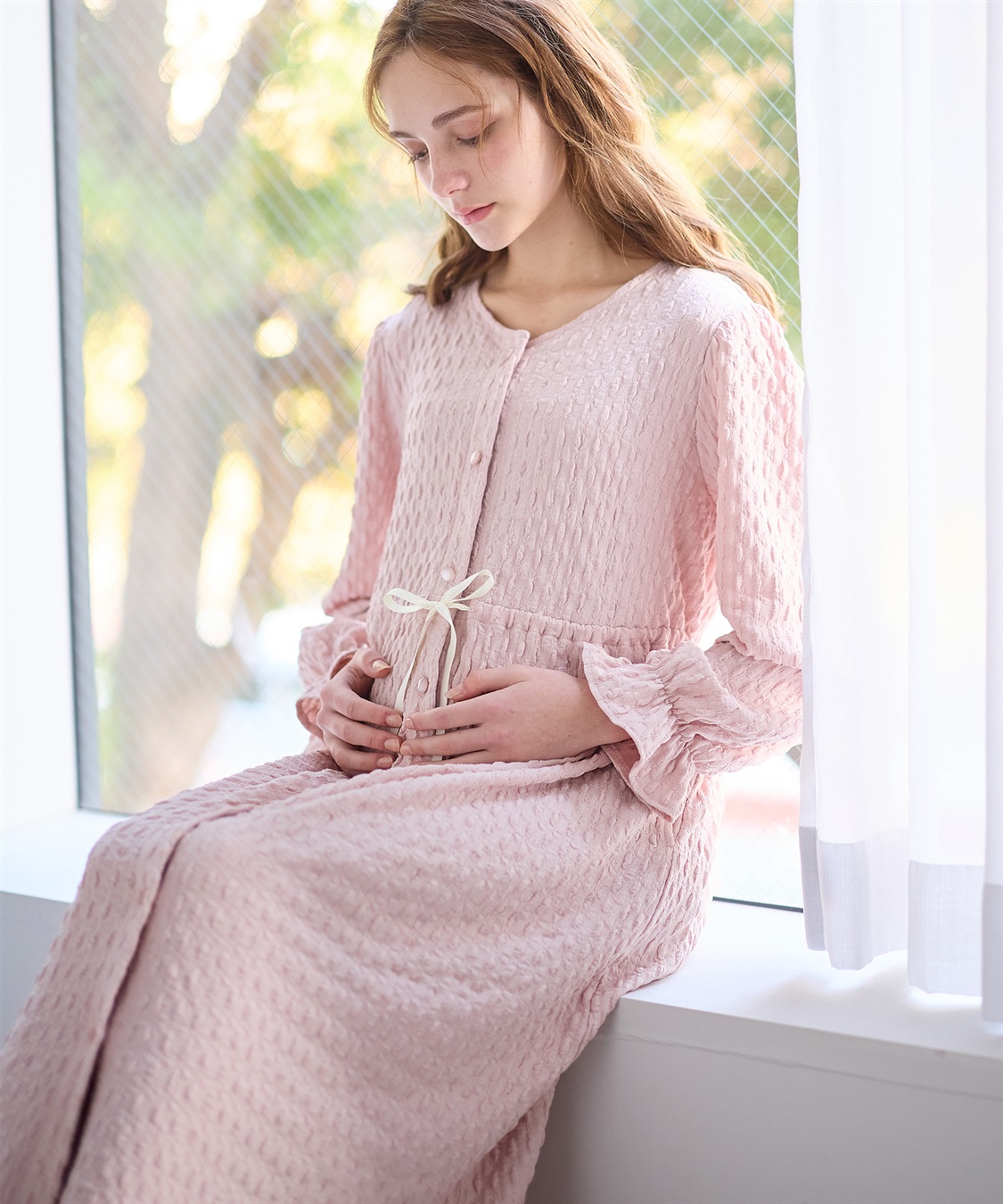 Rosemadame ふくれシャーリングリボンネグリジェ/ ワンピースパジャマ(産前・産後対応 マタニティ＆授乳服 ルームウェア)_sub_10