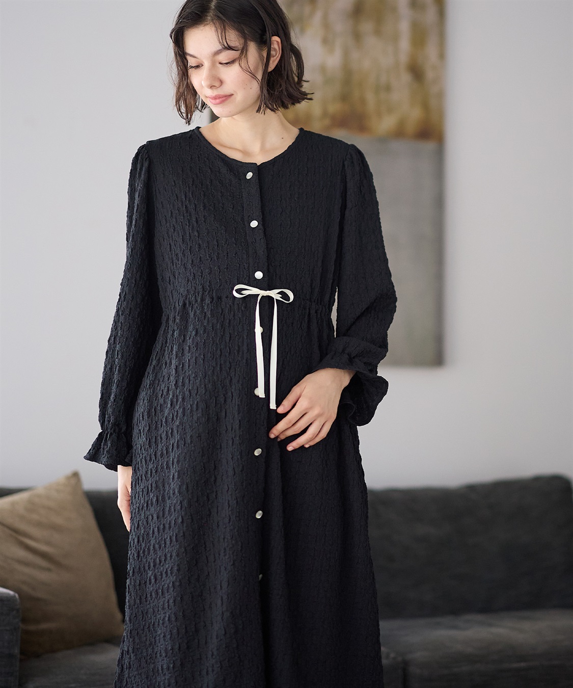 Rosemadame ふくれシャーリングリボンネグリジェ/ ワンピースパジャマ(産前・産後対応 マタニティ＆授乳服 ルームウェア)_sub_11