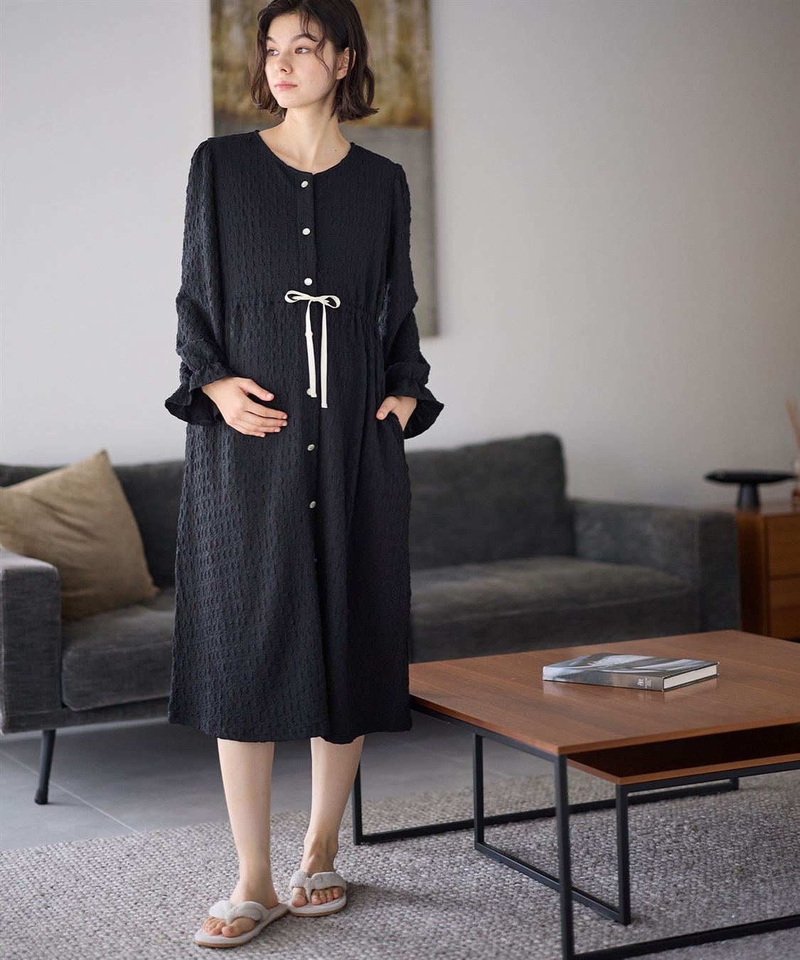 Rosemadame ふくれシャーリングリボンネグリジェ/ ワンピースパジャマ(産前・産後対応 マタニティ＆授乳服 ルームウェア)_sub_12