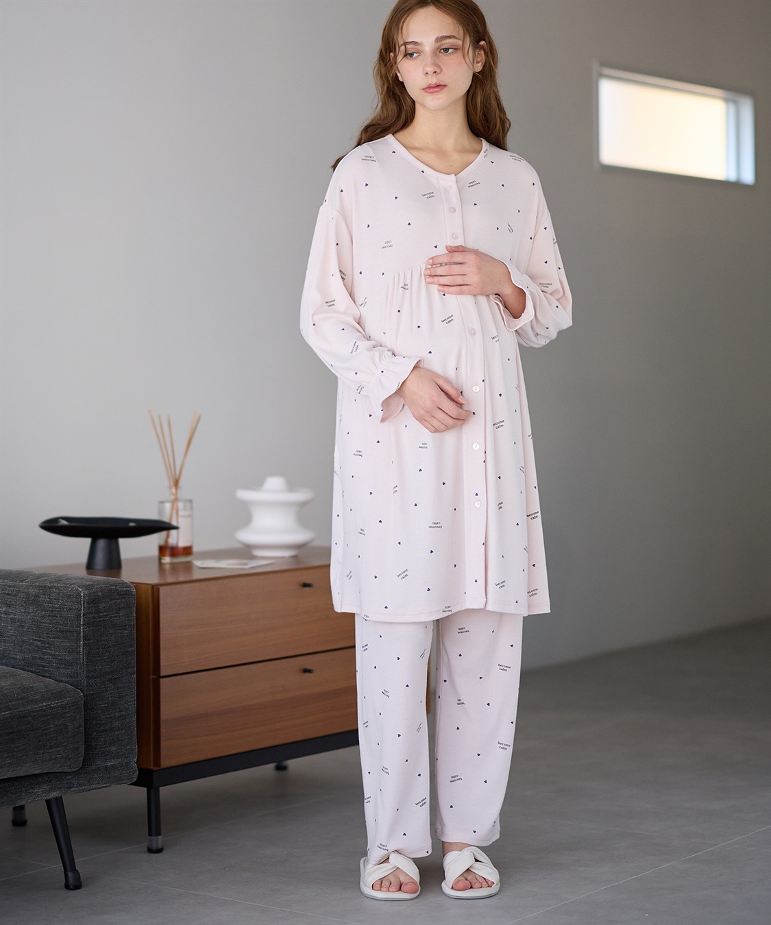 Rosemadame ストレッチリブ　ロゴハートパジャマ(産前・産後対応 マタニティ＆授乳服 ルームウェア 上下セット)_sub_1