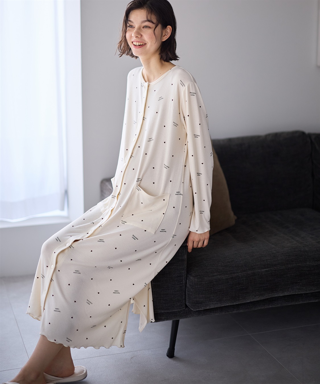 Rosemadame ストレッチリブ　ロゴハートネグリジェ/ ワンピースパジャマ(産前・産後対応 マタニティ＆授乳服 ルームウェア)_sub_1