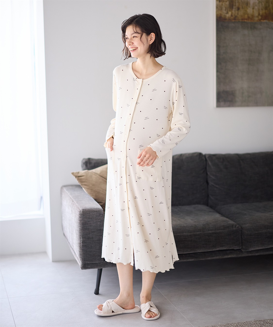 Rosemadame ストレッチリブ　ロゴハートネグリジェ/ ワンピースパジャマ(産前・産後対応 マタニティ＆授乳服 ルームウェア)_sub_4