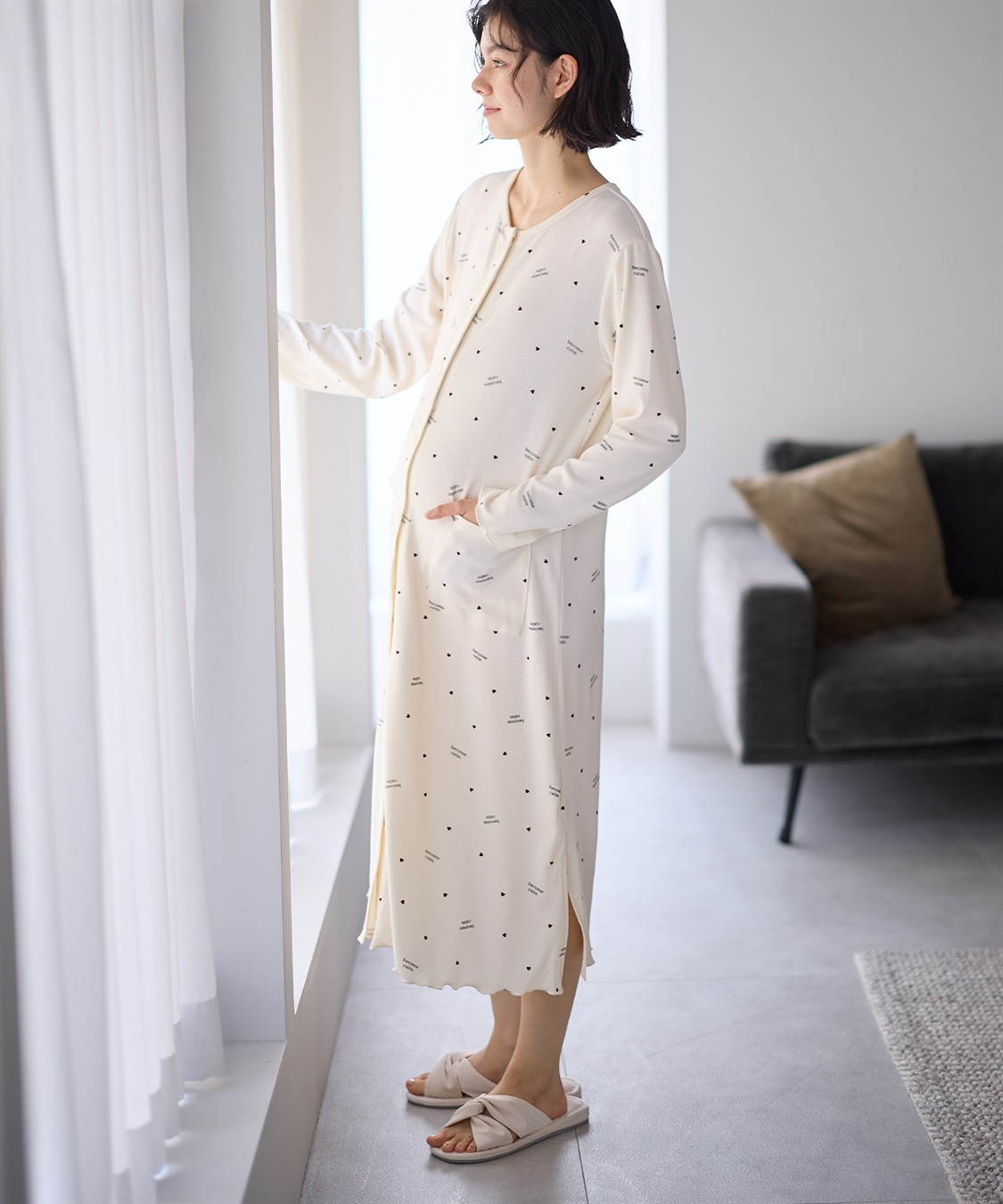 Rosemadame ストレッチリブ　ロゴハートネグリジェ/ ワンピースパジャマ(産前・産後対応 マタニティ＆授乳服 ルームウェア)_sub_5