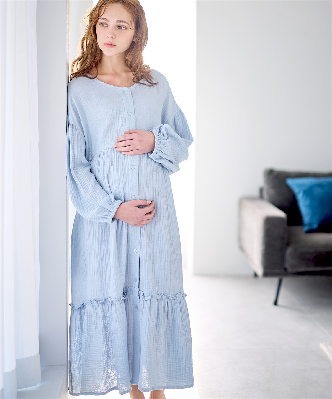 Rosemadame 【親子ペア可】綿100％ ダブルガーゼボリューム袖ネグリジェ/ ワンピースパジャマ(産前・産後対応 マタニティ＆授乳服 ルームウェア)_sub_1