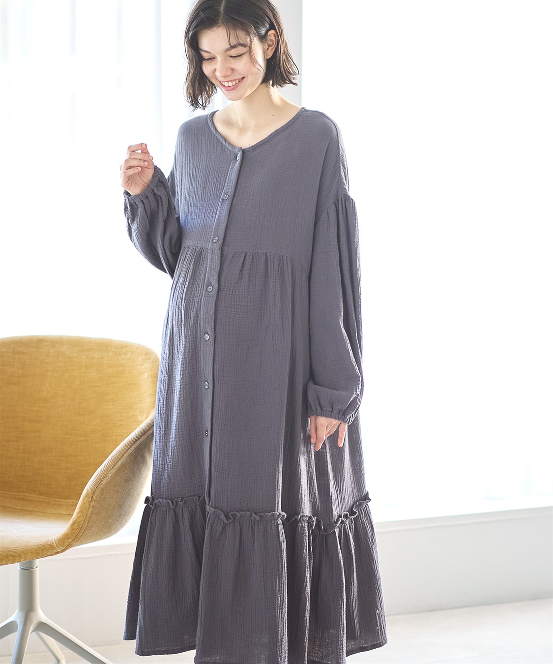 Rosemadame 【親子ペア可】綿100％ ダブルガーゼボリューム袖ネグリジェ/ ワンピースパジャマ(産前・産後対応 マタニティ＆授乳服 ルームウェア)_sub_2