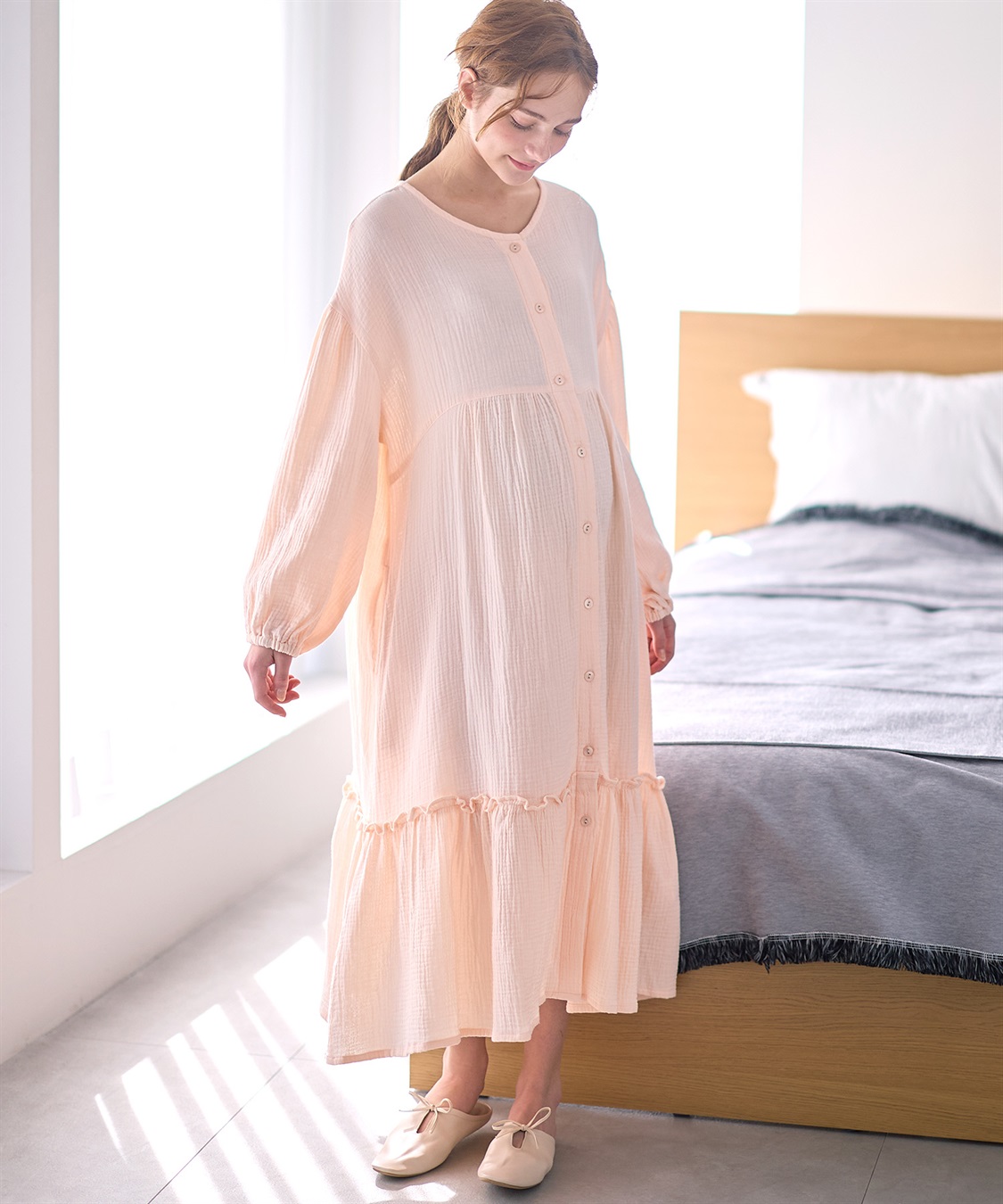 Rosemadame 【親子ペア可】綿100％ ダブルガーゼボリューム袖ネグリジェ/ ワンピースパジャマ(産前・産後対応 マタニティ＆授乳服 ルームウェア)_sub_5