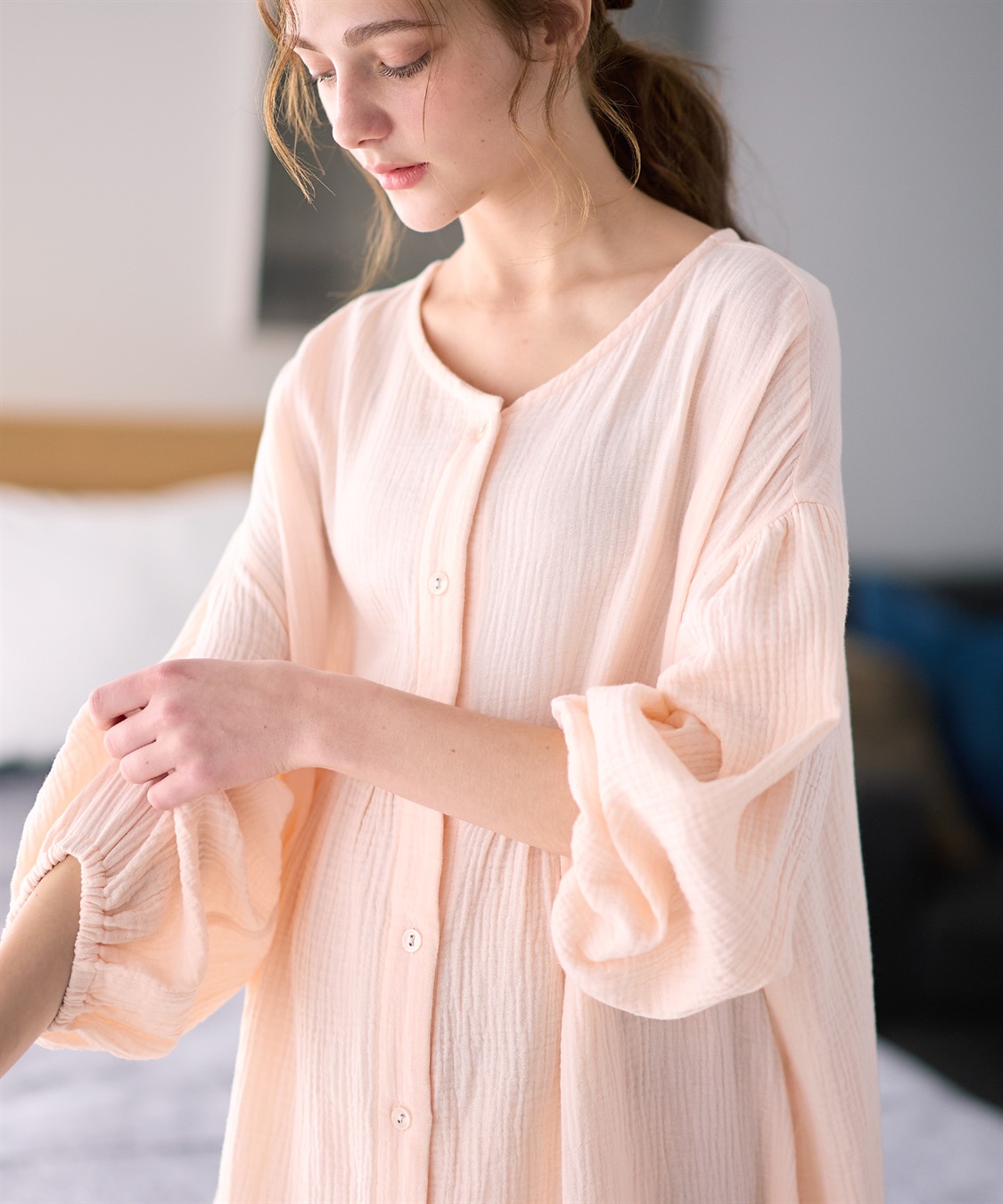 Rosemadame 【親子ペア可】綿100％ ダブルガーゼボリューム袖ネグリジェ/ ワンピースパジャマ(産前・産後対応 マタニティ＆授乳服 ルームウェア)_sub_7