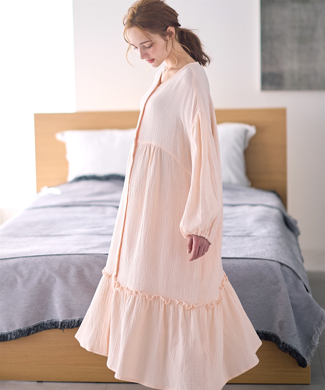 Rosemadame 【親子ペア可】綿100％ ダブルガーゼボリューム袖ネグリジェ/ ワンピースパジャマ(産前・産後対応 マタニティ＆授乳服 ルームウェア)_sub_8