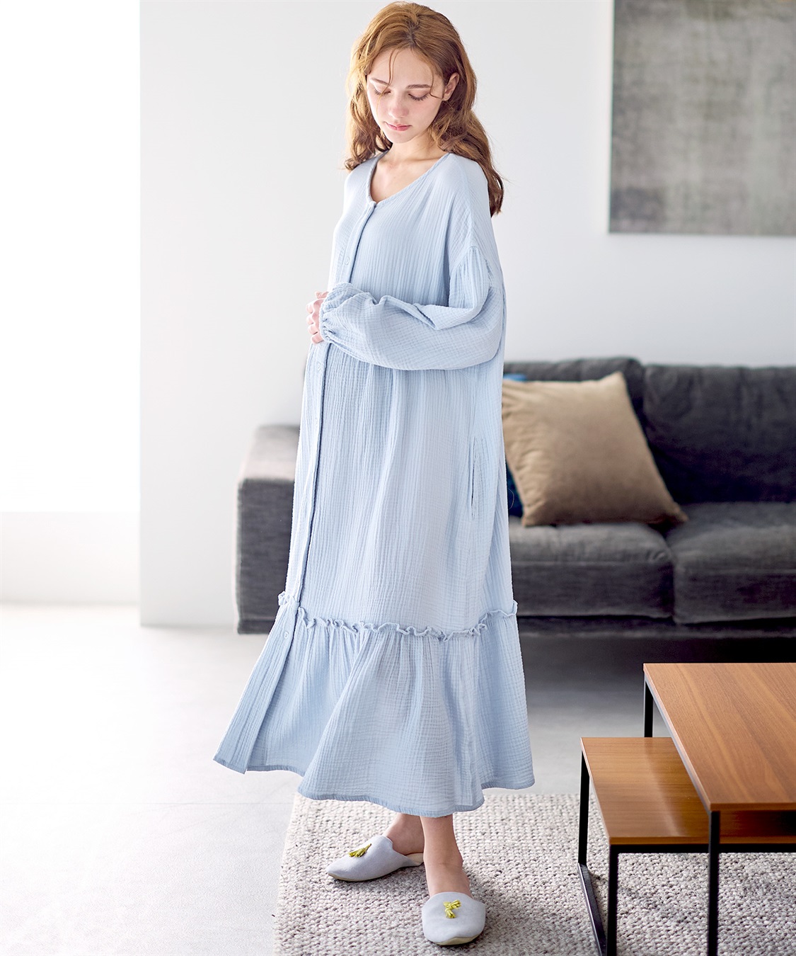 Rosemadame 【親子ペア可】綿100％ ダブルガーゼボリューム袖ネグリジェ/ ワンピースパジャマ(産前・産後対応 マタニティ＆授乳服 ルームウェア)_sub_10