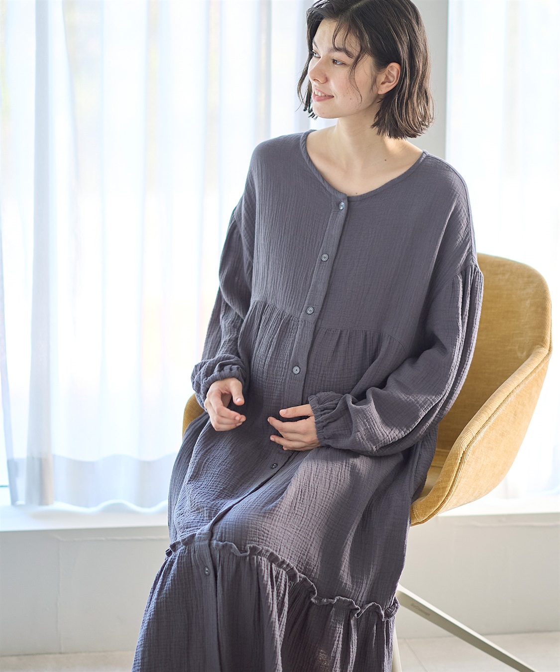 Rosemadame 【親子ペア可】綿100％ ダブルガーゼボリューム袖ネグリジェ/ ワンピースパジャマ(産前・産後対応 マタニティ＆授乳服 ルームウェア)_sub_12