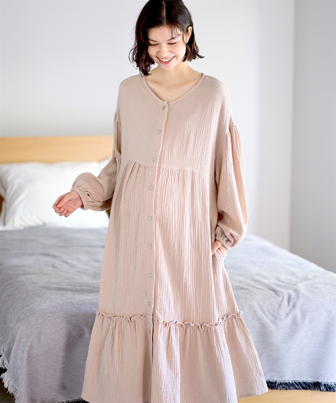 Rosemadame 【親子ペア可】綿100％ ダブルガーゼボリューム袖ネグリジェ/ ワンピースパジャマ(産前・産後対応 マタニティ＆授乳服 ルームウェア)_sub_21