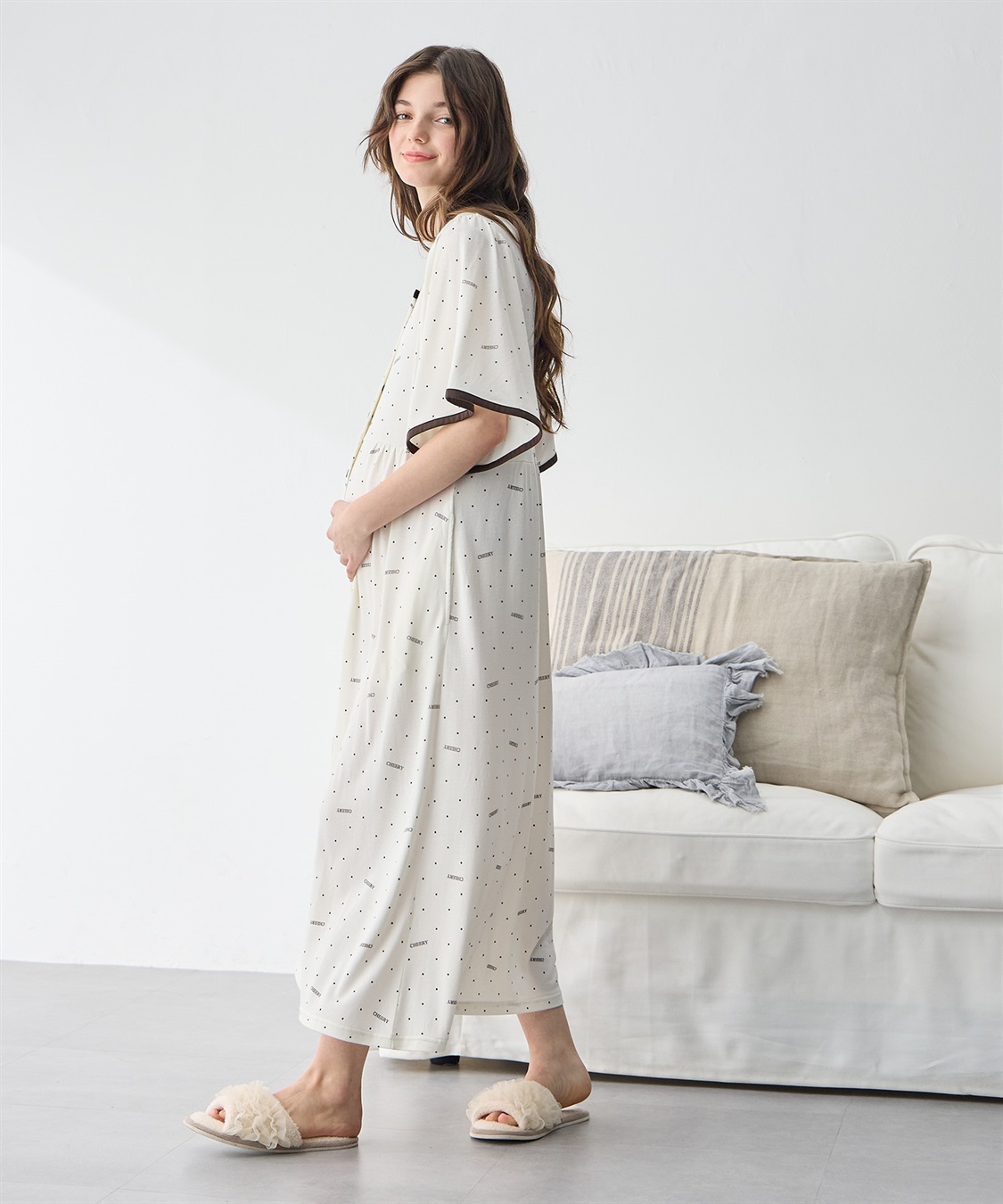 Rosemadame 【接触冷感】ドット柄ネグリジェ/ ワンピースパジャマ(産前・産後対応 マタニティ＆授乳服 ルームウェア)_sub_1