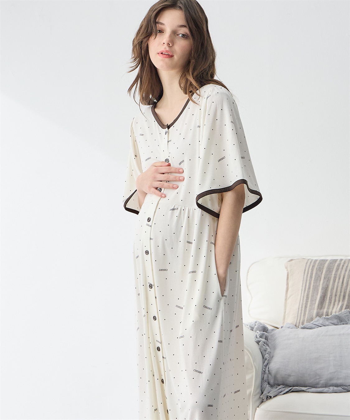 Rosemadame 【接触冷感】ドット柄ネグリジェ/ ワンピースパジャマ(産前・産後対応 マタニティ＆授乳服 ルームウェア)_sub_2