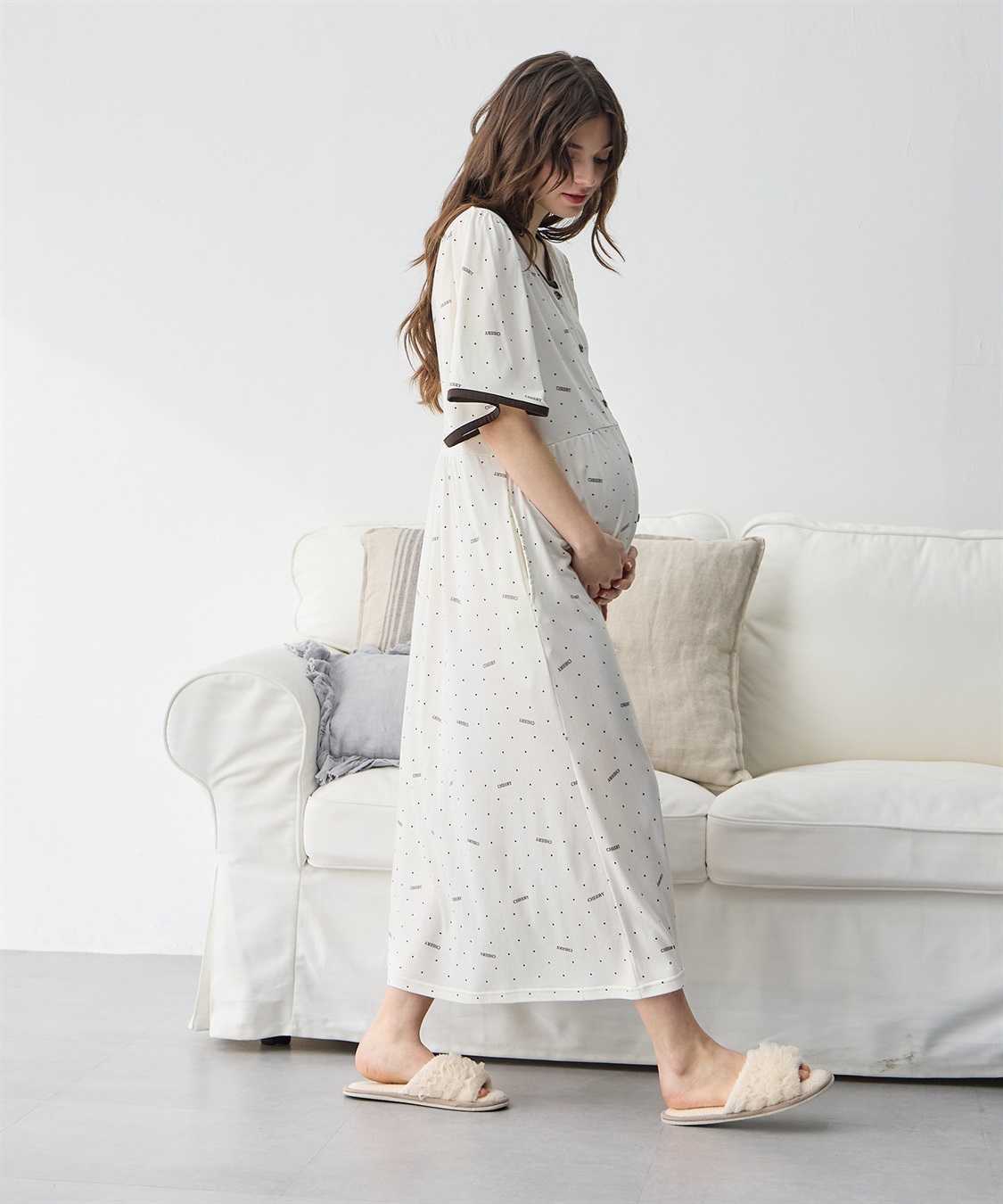 Rosemadame 【接触冷感】ドット柄ネグリジェ/ ワンピースパジャマ(産前・産後対応 マタニティ＆授乳服 ルームウェア)_sub_3