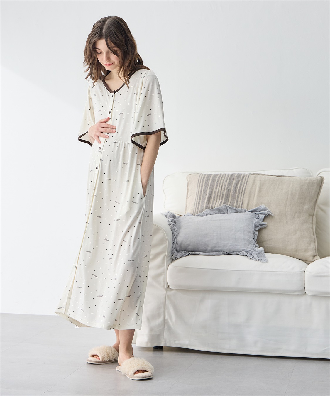 Rosemadame 【接触冷感】ドット柄ネグリジェ/ ワンピースパジャマ(産前・産後対応 マタニティ＆授乳服 ルームウェア)_sub_4