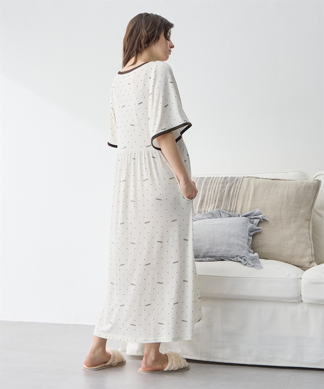 Rosemadame 【接触冷感】ドット柄ネグリジェ/ ワンピースパジャマ(産前・産後対応 マタニティ＆授乳服 ルームウェア)_sub_5