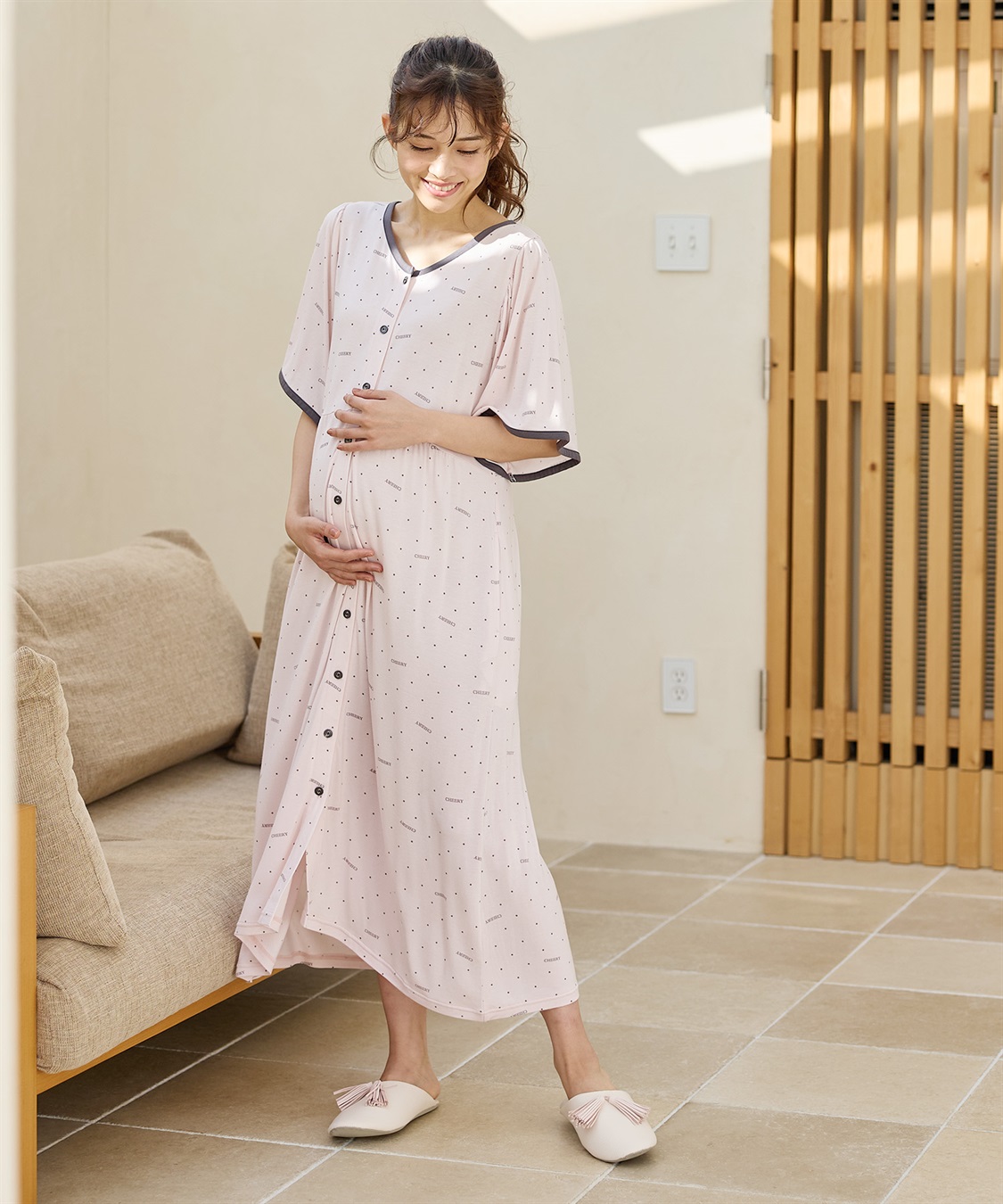 Rosemadame 【接触冷感】ドット柄ネグリジェ/ ワンピースパジャマ(産前・産後対応 マタニティ＆授乳服 ルームウェア)_sub_6