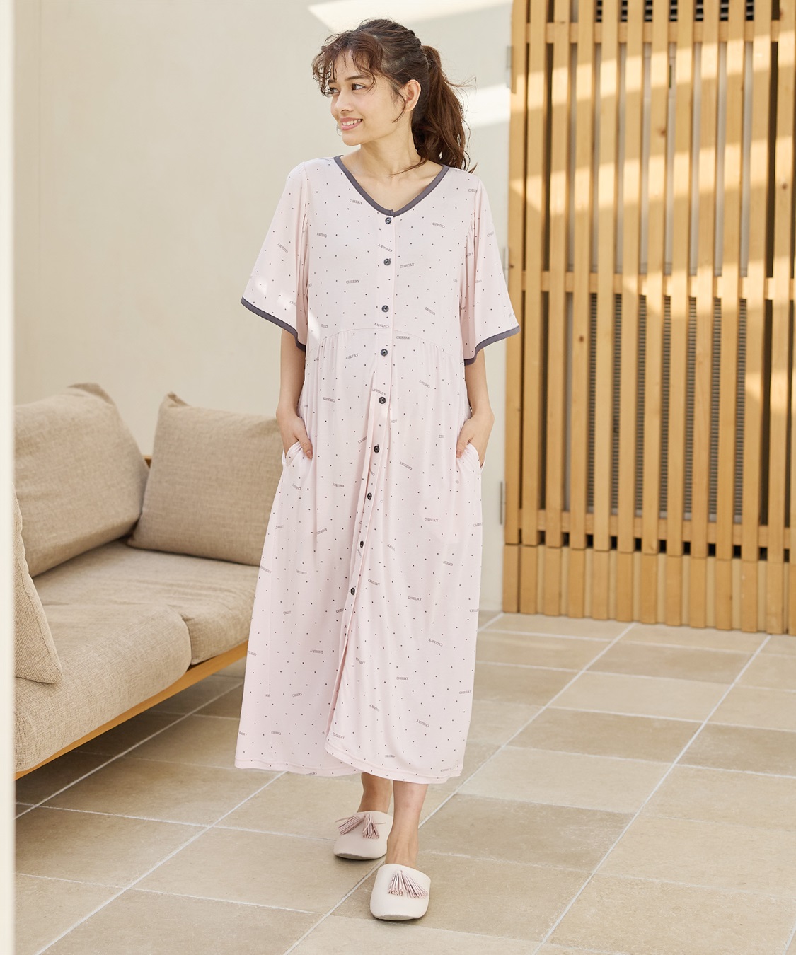 Rosemadame 【接触冷感】ドット柄ネグリジェ/ ワンピースパジャマ(産前・産後対応 マタニティ＆授乳服 ルームウェア)_sub_7