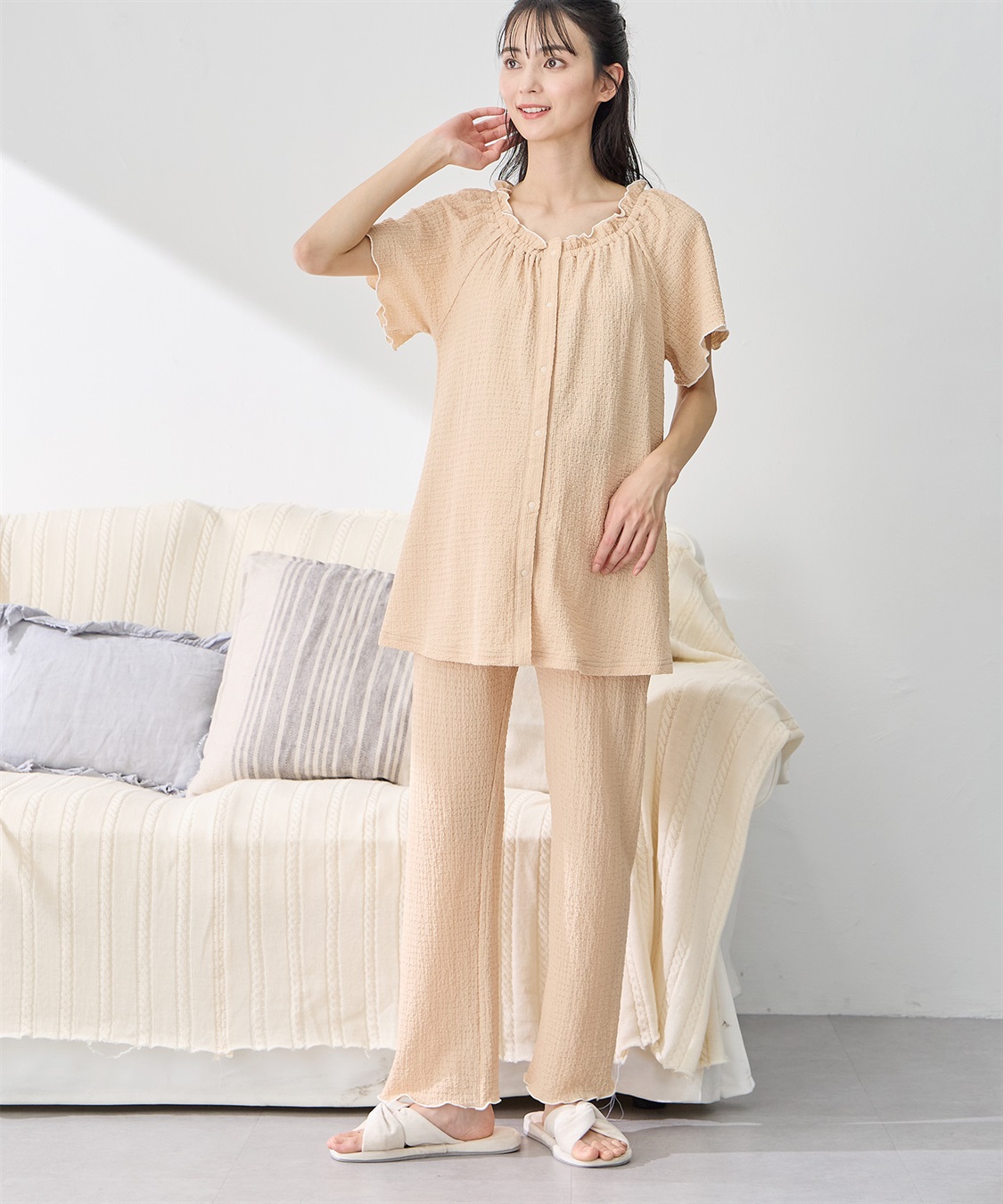 Rosemadame シャーリング ジャガードパジャマ(産前・産後対応 マタニティ＆授乳服 ルームウェア 上下セット)_sub_9