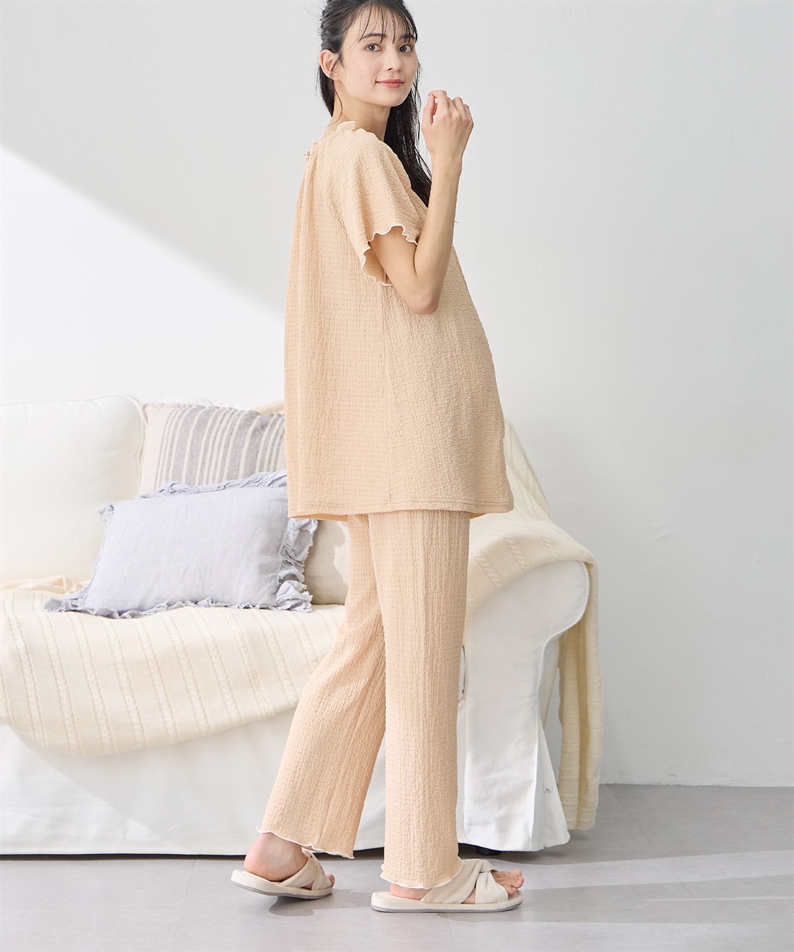 Rosemadame シャーリング ジャガードパジャマ(産前・産後対応 マタニティ＆授乳服 ルームウェア 上下セット)_sub_10