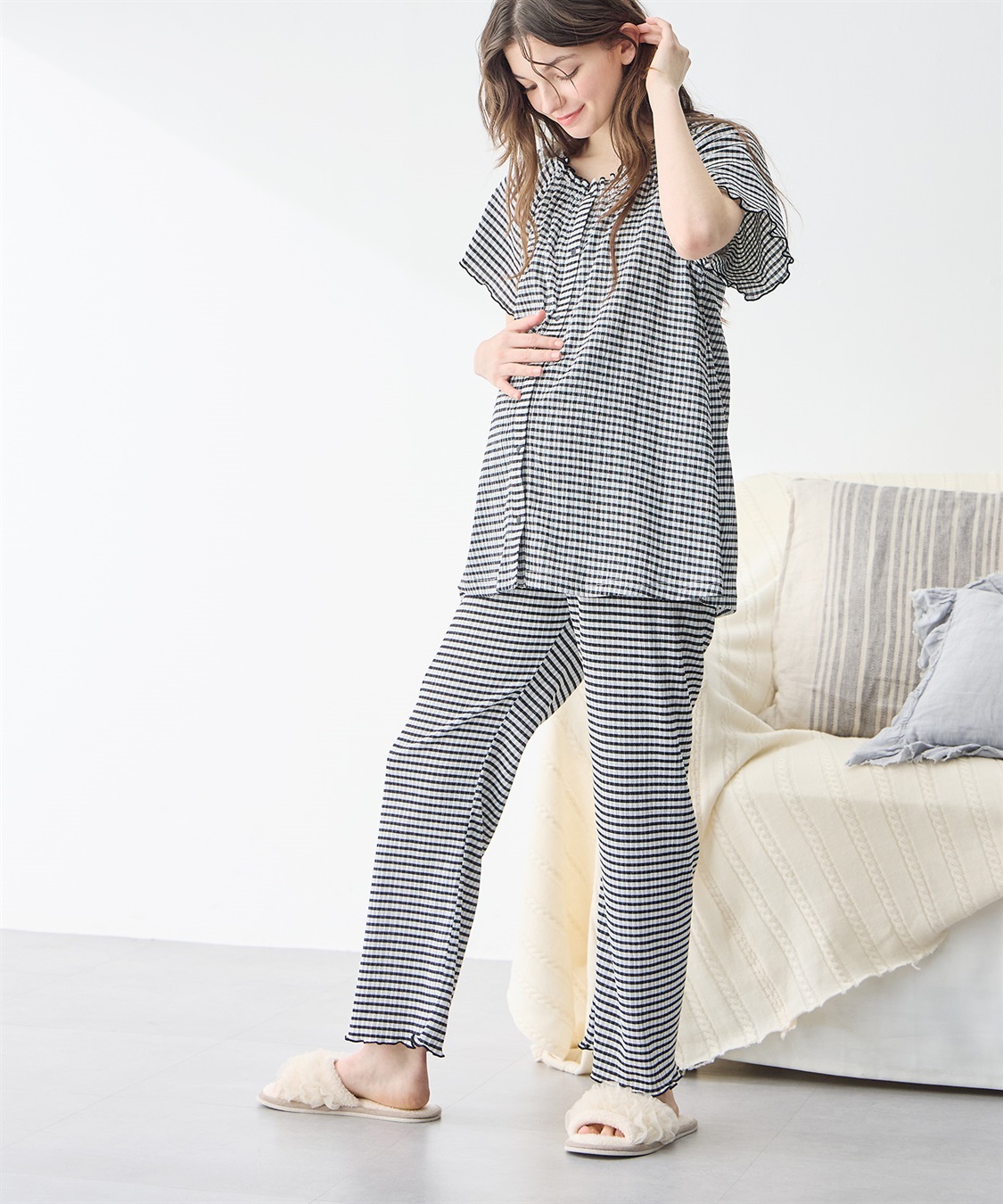 Rosemadame シャーリング ジャガードパジャマ(産前・産後対応 マタニティ＆授乳服 ルームウェア 上下セット)_sub_11