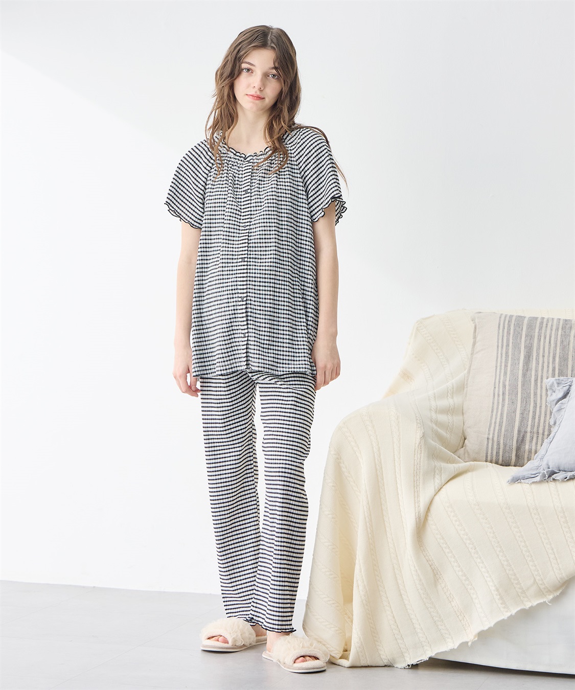 Rosemadame シャーリング ジャガードパジャマ(産前・産後対応 マタニティ＆授乳服 ルームウェア 上下セット)_sub_12