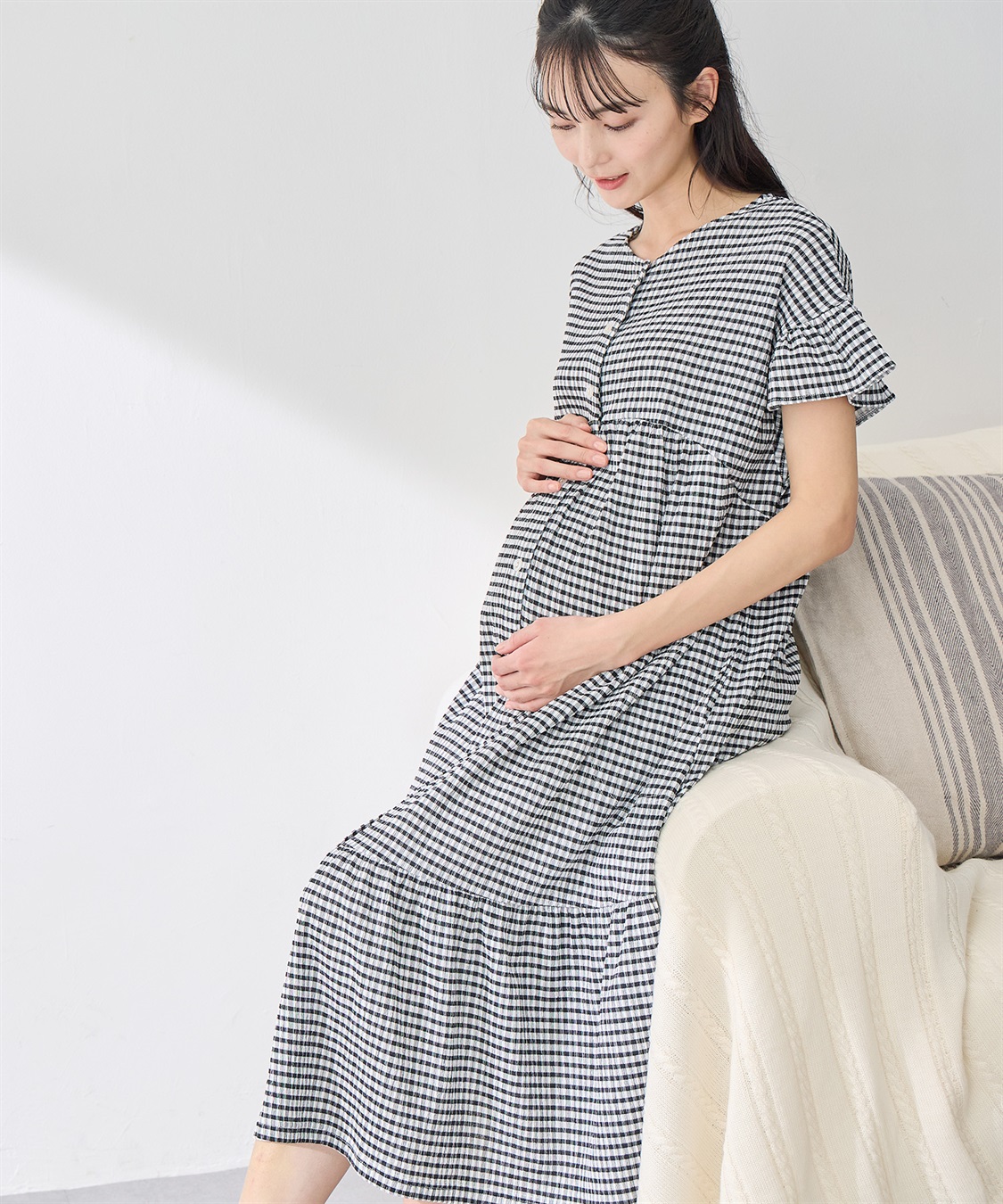 Rosemadame シャーリング ジャガードネグリジェ/ ワンピースパジャマ(産前・産後対応 マタニティ＆授乳服 ルームウェア)_sub_2