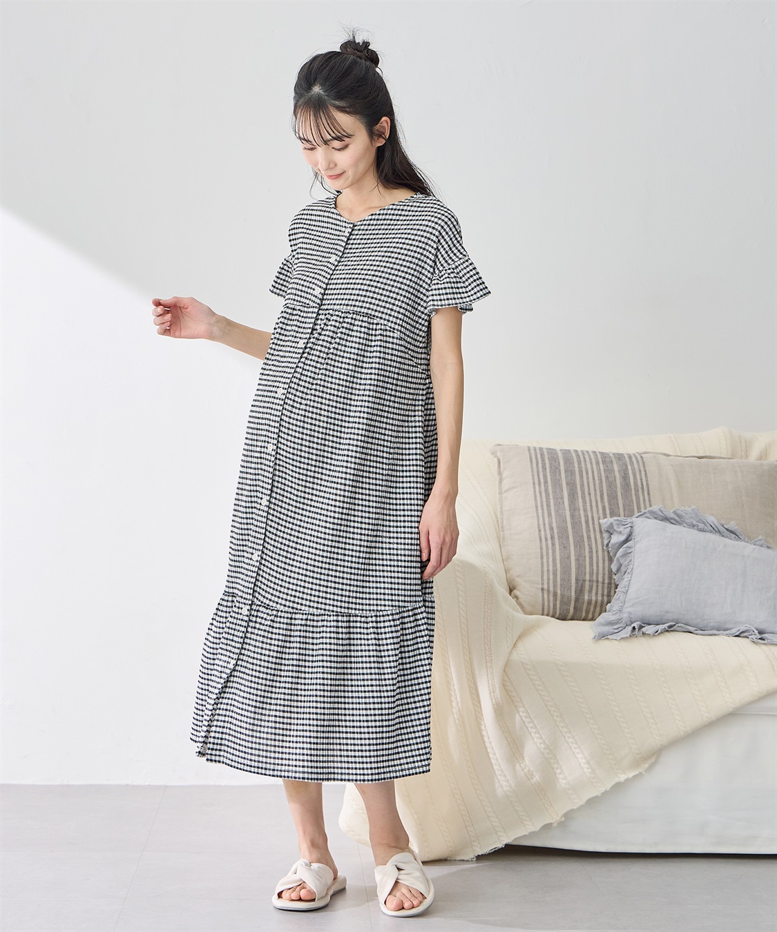 Rosemadame シャーリング ジャガードネグリジェ/ ワンピースパジャマ(産前・産後対応 マタニティ＆授乳服 ルームウェア)_sub_3