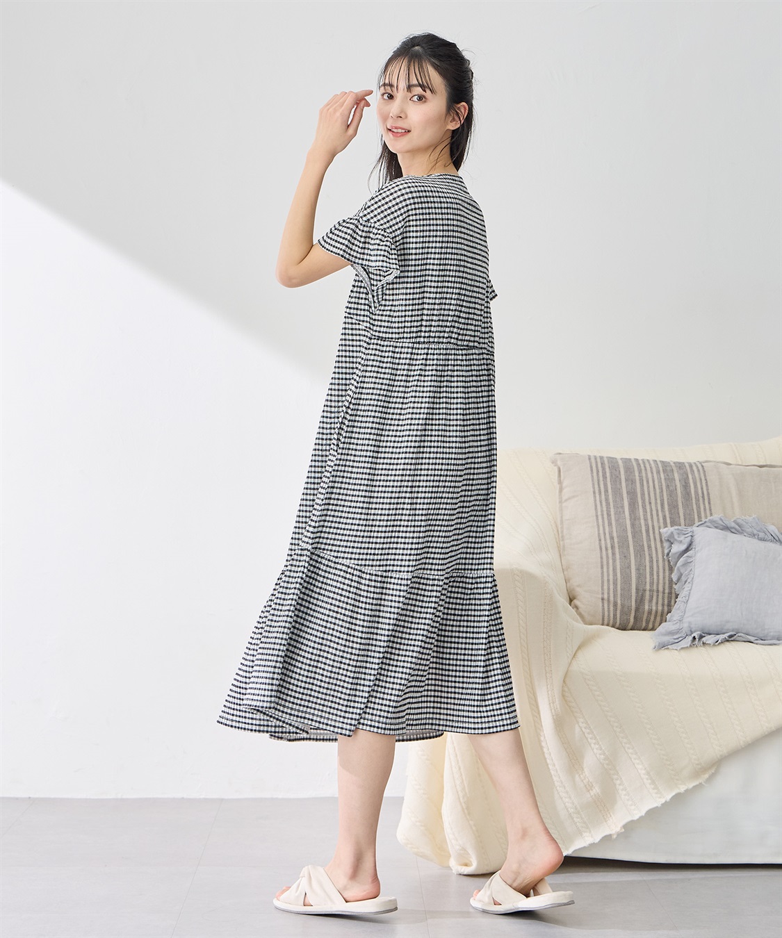 Rosemadame シャーリング ジャガードネグリジェ/ ワンピースパジャマ(産前・産後対応 マタニティ＆授乳服 ルームウェア)_sub_4