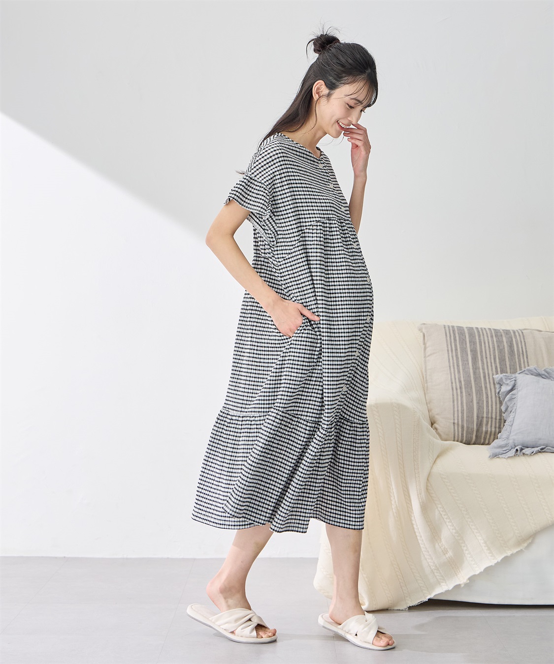 Rosemadame シャーリング ジャガードネグリジェ/ ワンピースパジャマ(産前・産後対応 マタニティ＆授乳服 ルームウェア)_sub_5