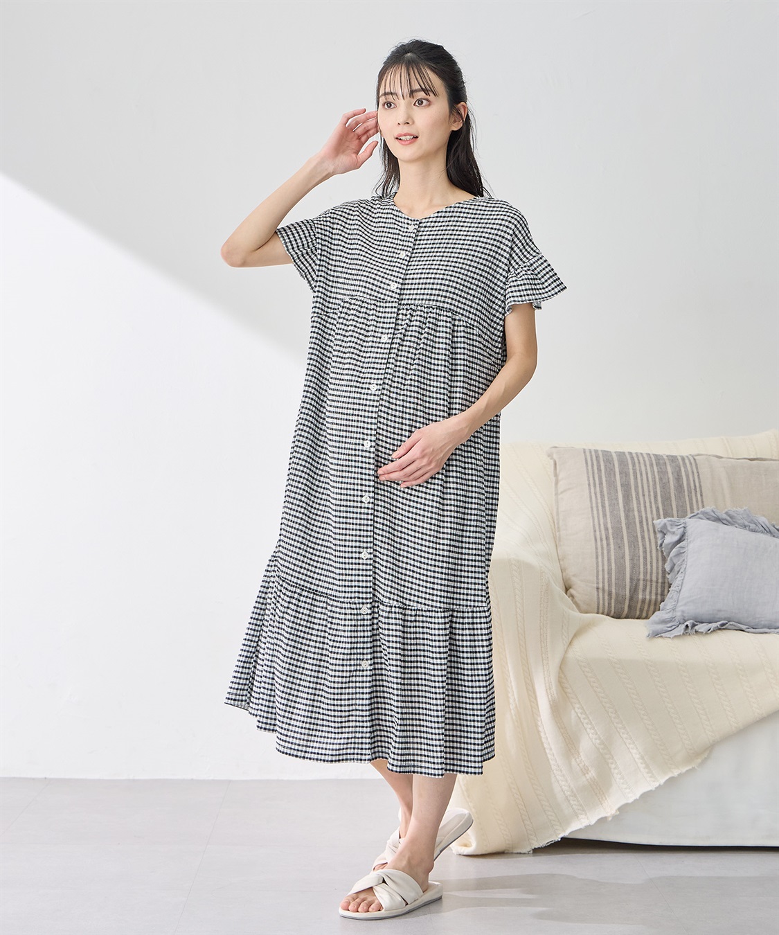 Rosemadame シャーリング ジャガードネグリジェ/ ワンピースパジャマ(産前・産後対応 マタニティ＆授乳服 ルームウェア)_sub_6