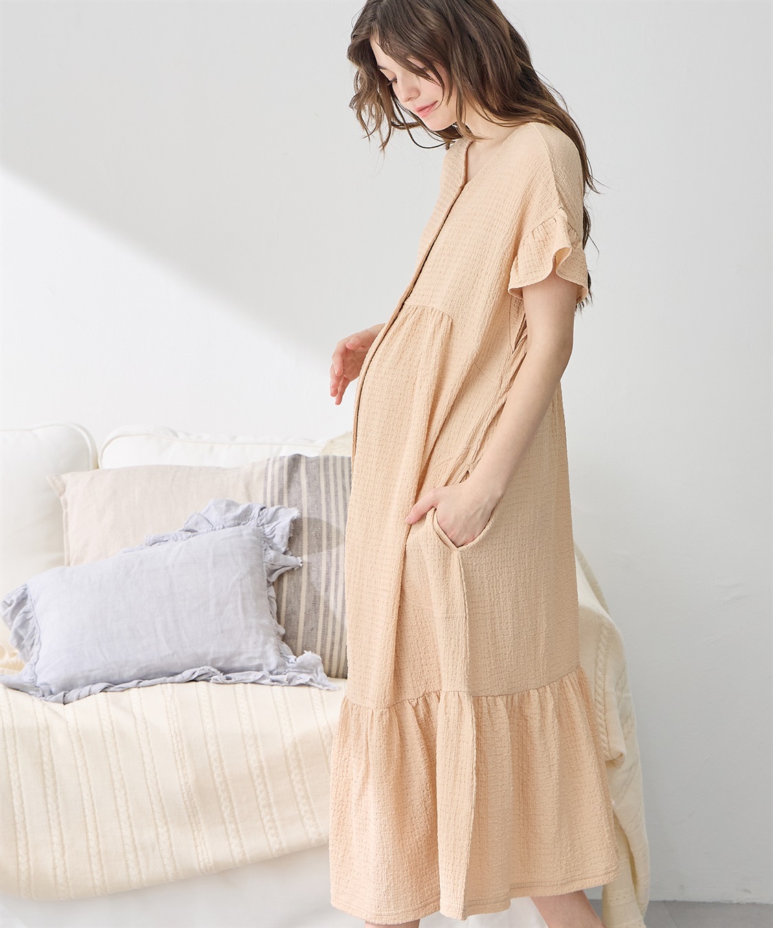 Rosemadame シャーリング ジャガードネグリジェ/ ワンピースパジャマ(産前・産後対応 マタニティ＆授乳服 ルームウェア)_sub_13