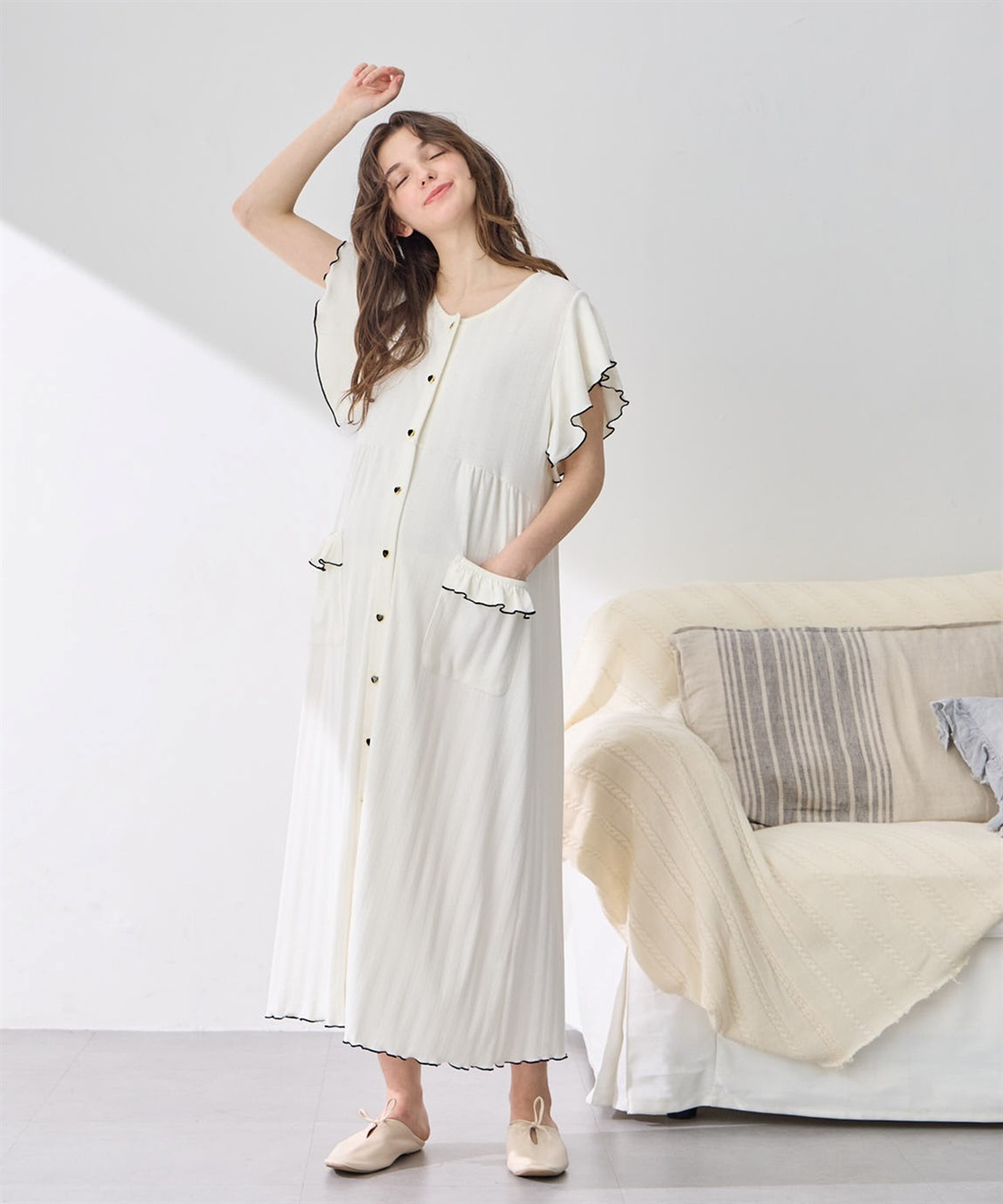 Rosemadame 配色メロウフリル パターンメッシュネグリジェ/ ワンピースパジャマ(産前・産後対応 マタニティ＆授乳服 ルームウェア)_sub_12