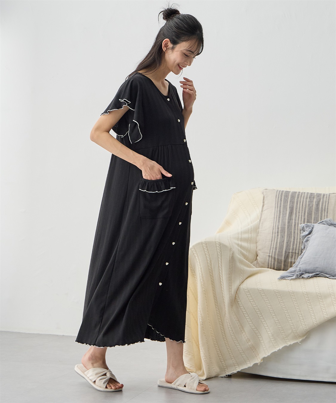 Rosemadame 配色メロウフリル パターンメッシュネグリジェ/ ワンピースパジャマ(産前・産後対応 マタニティ＆授乳服 ルームウェア)_sub_14