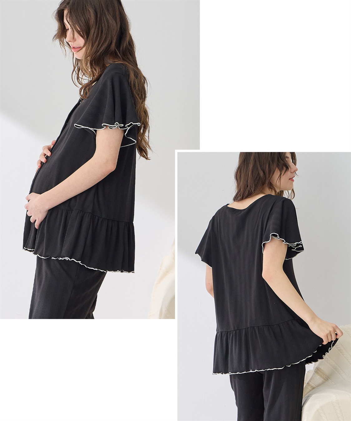 Rosemadame 配色メロウフリル パターンメッシュパジャマ(産前・産後対応 マタニティ＆授乳服 ルームウェア 上下セット)_sub_7