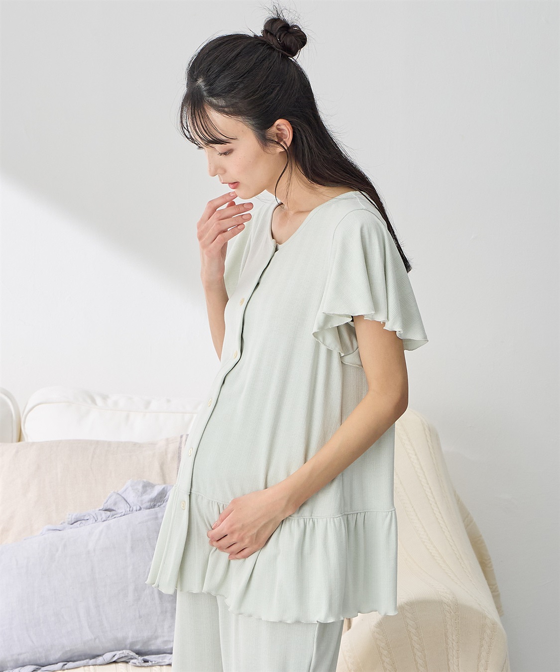 Rosemadame 配色メロウフリル パターンメッシュパジャマ(産前・産後対応 マタニティ＆授乳服 ルームウェア 上下セット)_sub_12