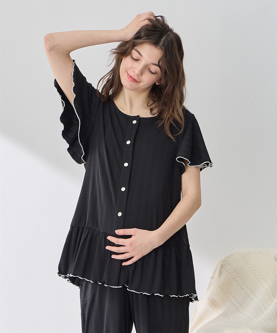 Rosemadame 配色メロウフリル パターンメッシュパジャマ(産前・産後対応 マタニティ＆授乳服 ルームウェア 上下セット)_sub_14