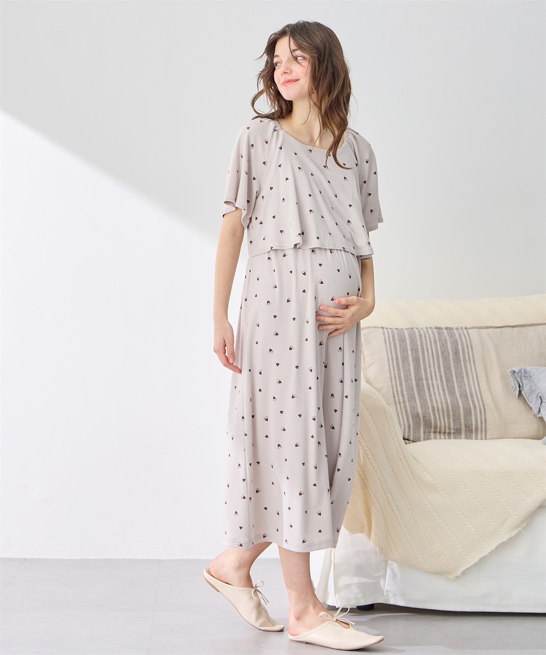 Rosemadame リブハート柄プリントワンピースパジャマ(産前・産後対応 マタニティ＆授乳服 ルームウェア)_sub_2