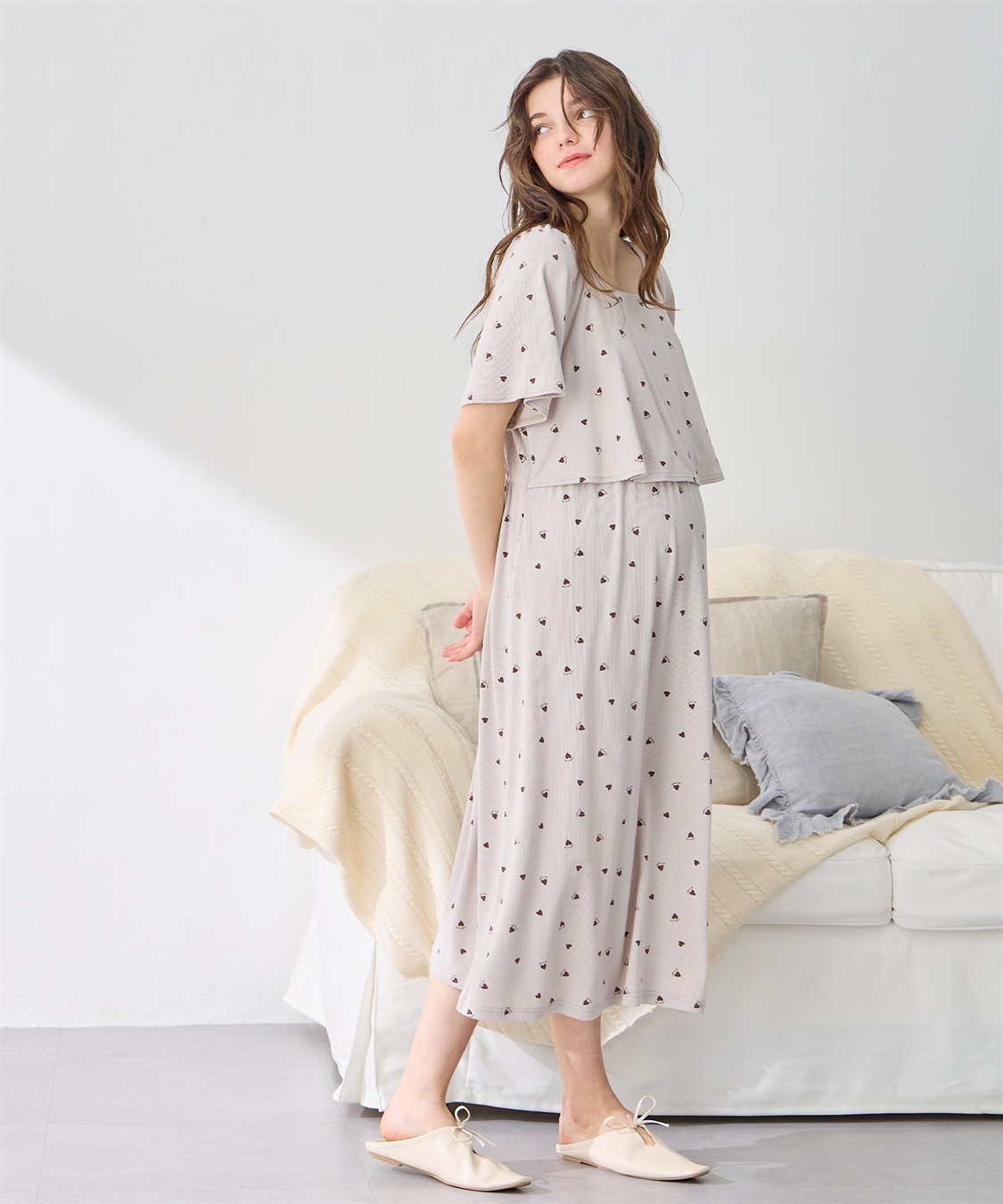 Rosemadame リブハート柄プリントワンピースパジャマ(産前・産後対応 マタニティ＆授乳服 ルームウェア)_sub_3