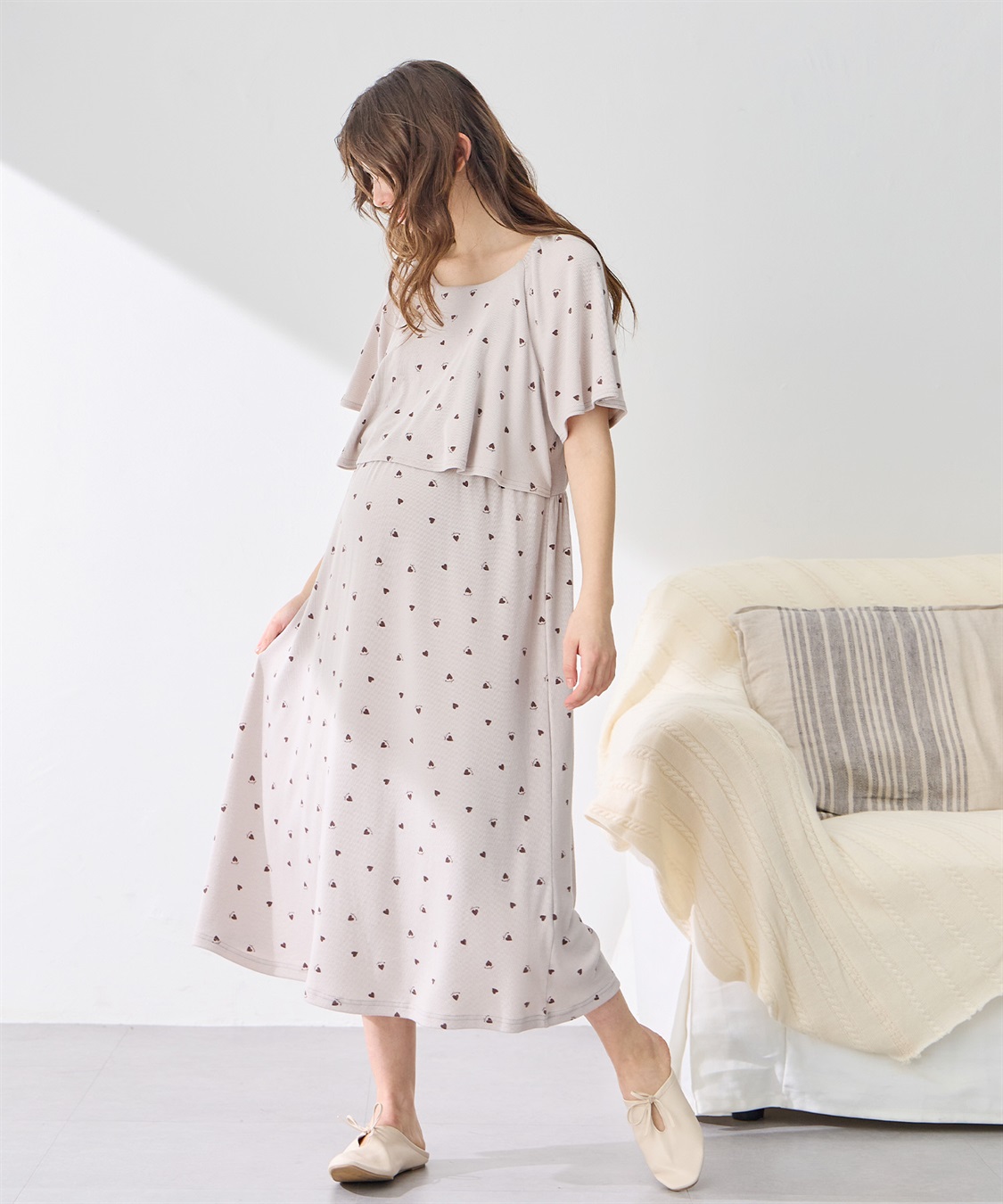 Rosemadame リブハート柄プリントワンピースパジャマ(産前・産後対応 マタニティ＆授乳服 ルームウェア)_sub_4