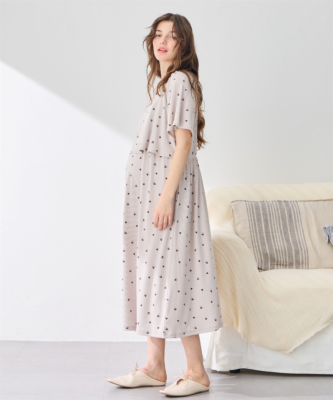 Rosemadame リブハート柄プリントワンピースパジャマ(産前・産後対応 マタニティ＆授乳服 ルームウェア)_sub_5