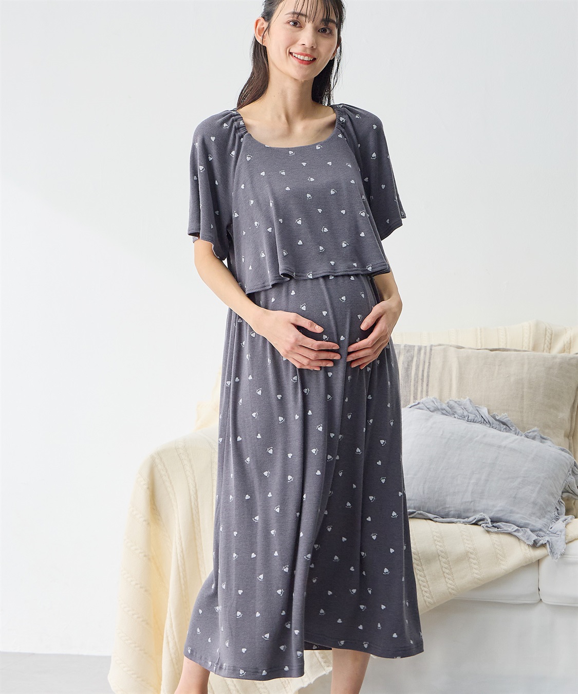 Rosemadame リブハート柄プリントワンピースパジャマ(産前・産後対応 マタニティ＆授乳服 ルームウェア)_sub_7