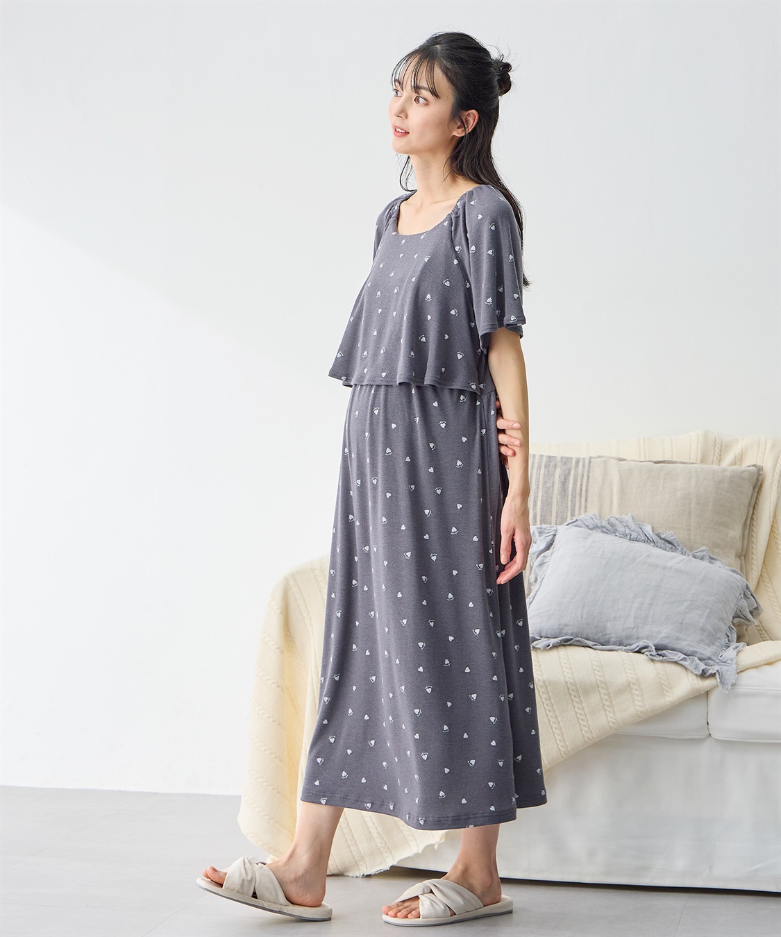 Rosemadame リブハート柄プリントワンピースパジャマ(産前・産後対応 マタニティ＆授乳服 ルームウェア)_sub_8