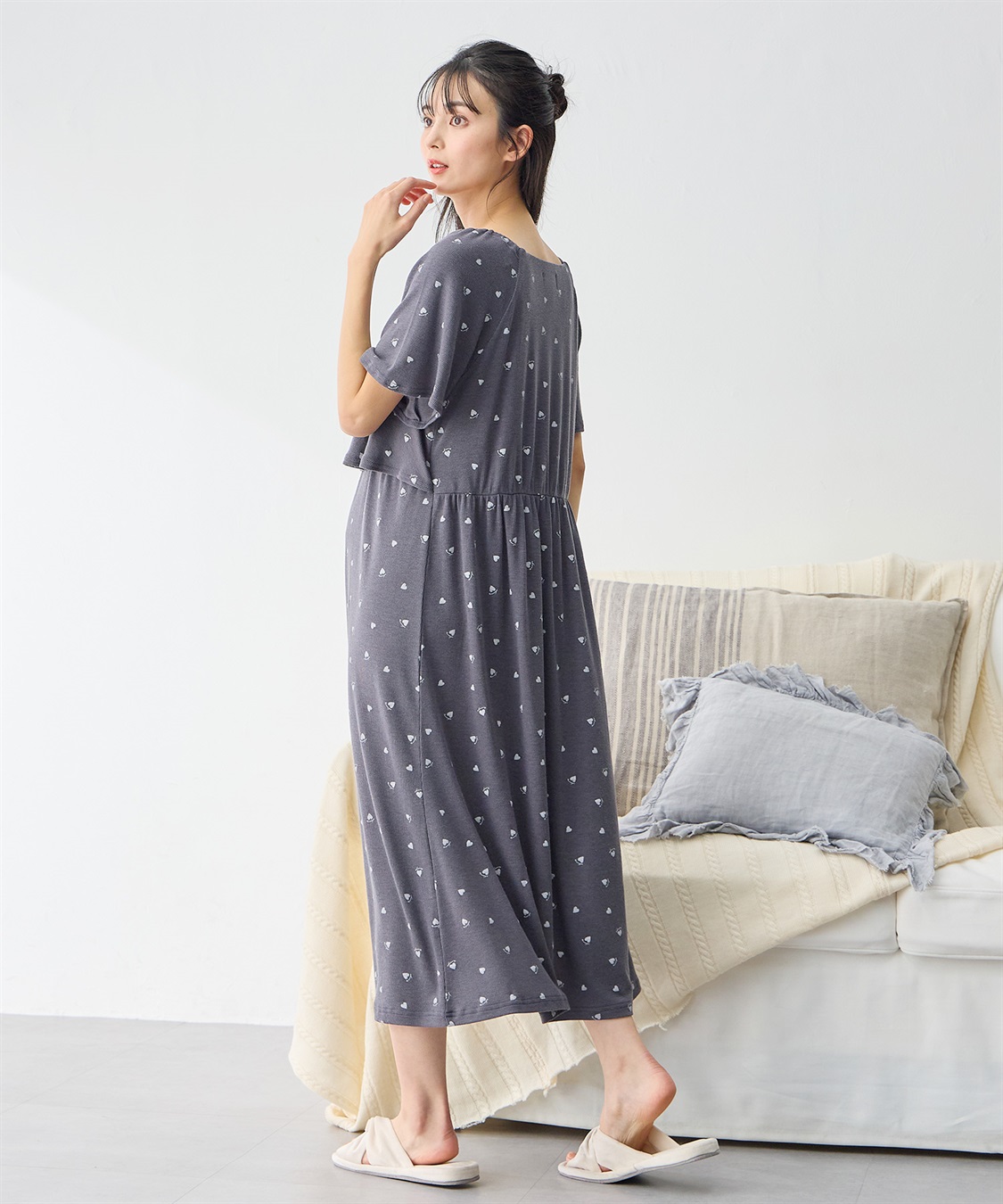 Rosemadame リブハート柄プリントワンピースパジャマ(産前・産後対応 マタニティ＆授乳服 ルームウェア)_sub_9