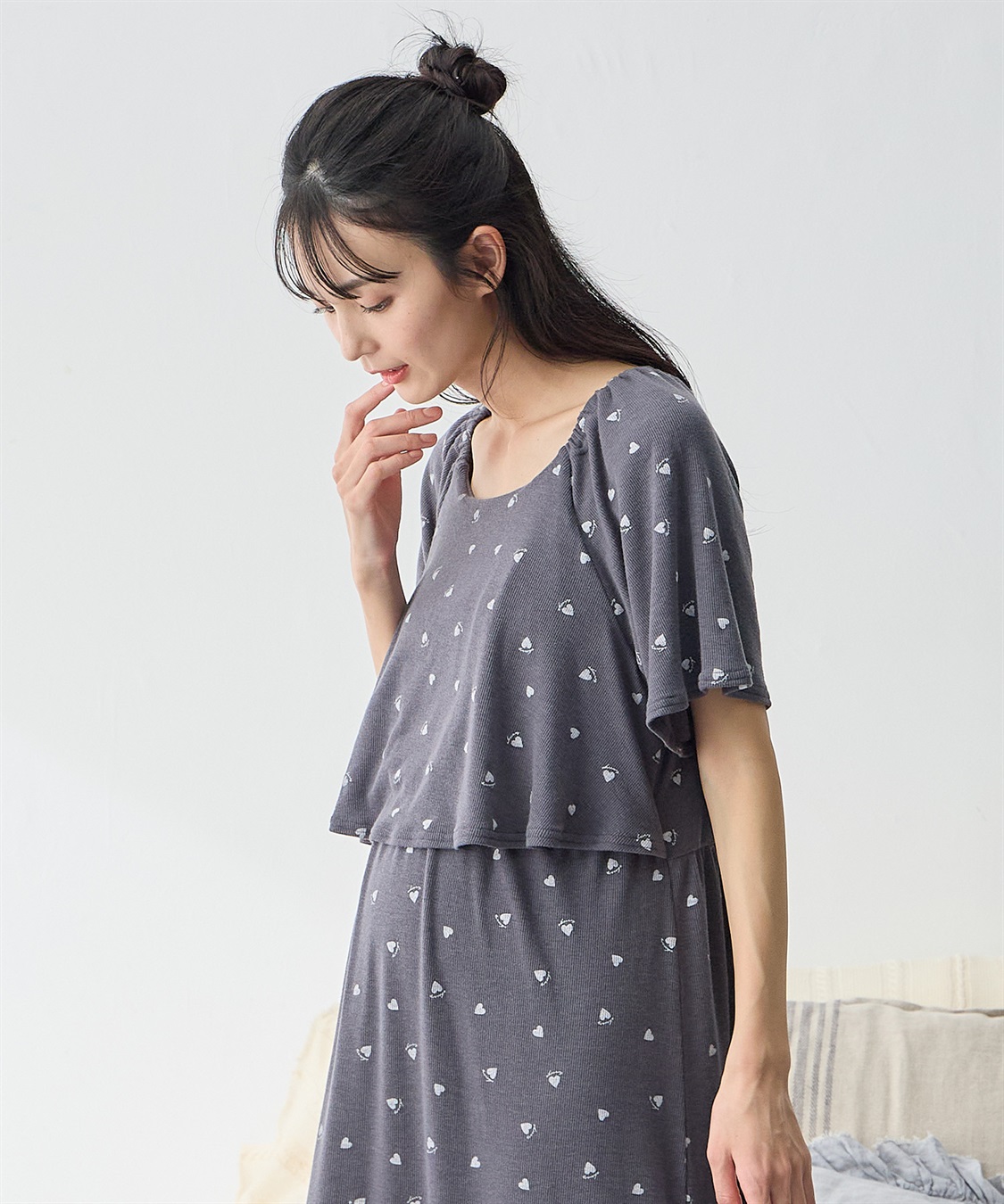 Rosemadame リブハート柄プリントワンピースパジャマ(産前・産後対応 マタニティ＆授乳服 ルームウェア)_sub_15