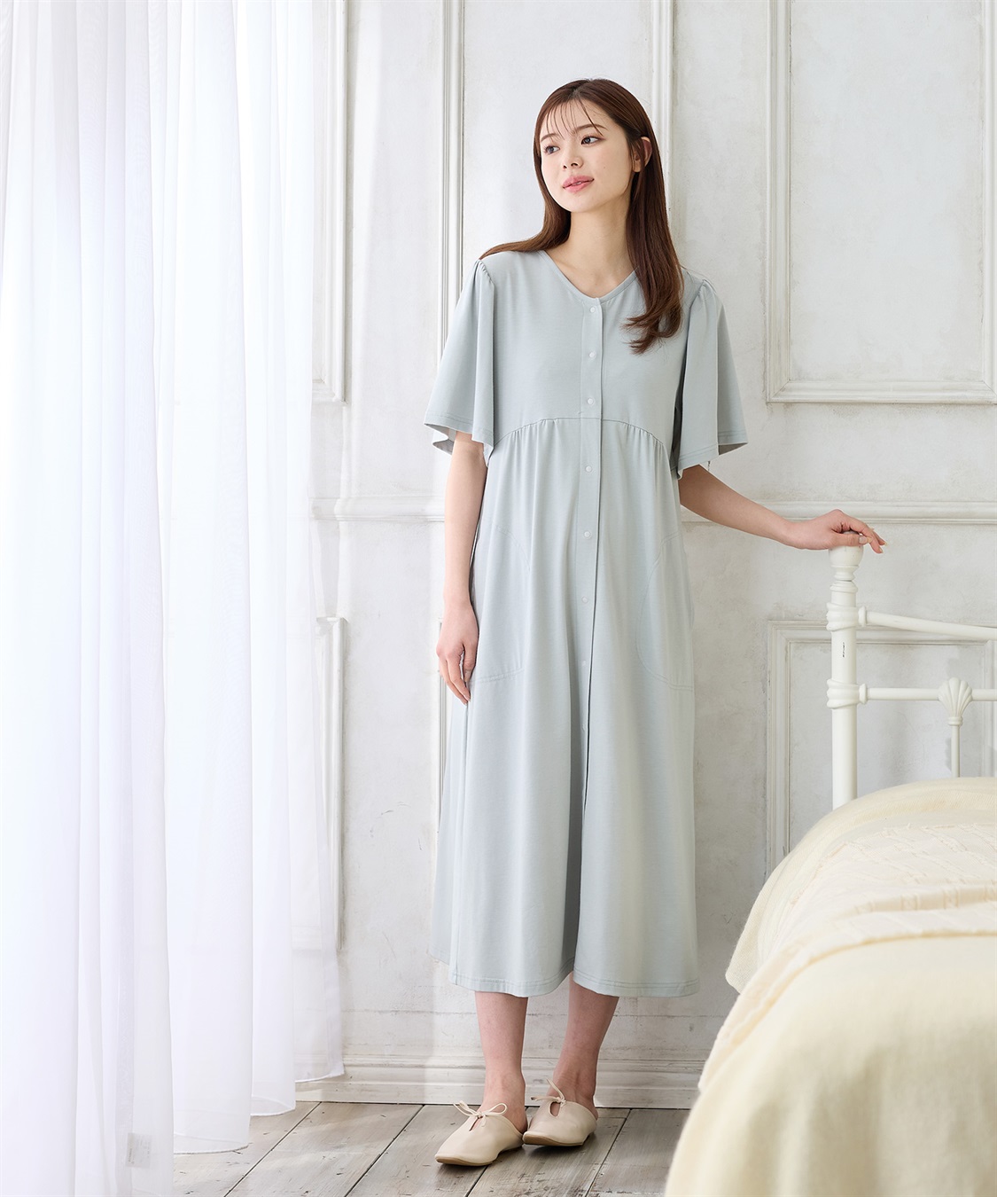 Rosemadame 無地・フルーツプリントネグリジェ/ワンピースパジャマ（マタニティ/授乳服）授乳口付き 授乳楽々 妊婦服 産前・産後対応_sub_2