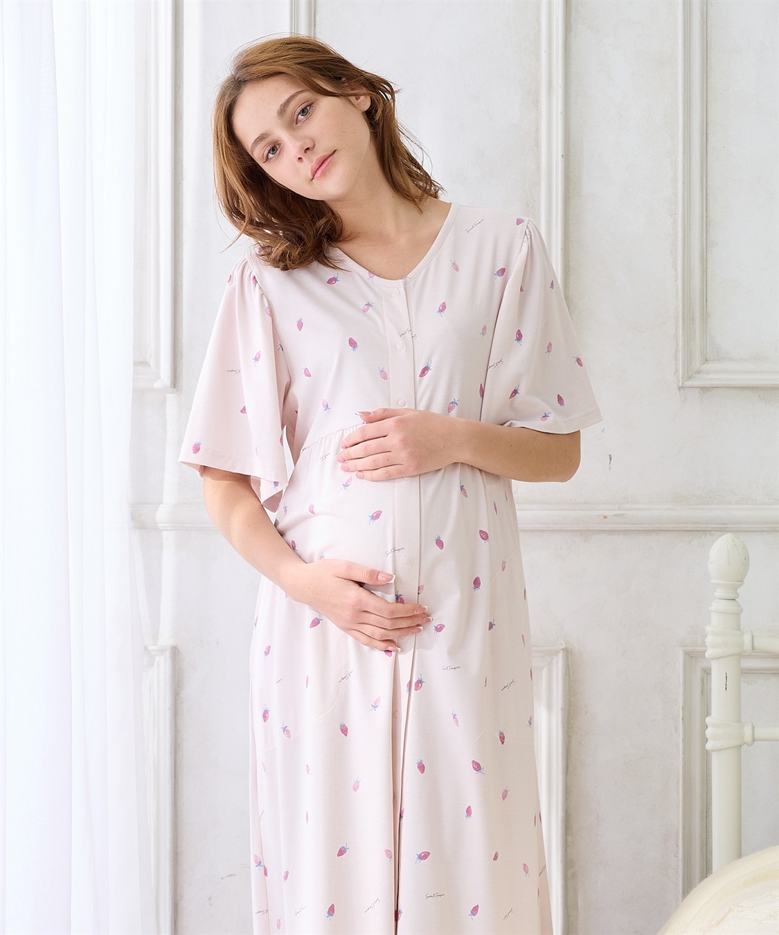 Rosemadame 無地・フルーツプリントネグリジェ/ワンピースパジャマ（マタニティ/授乳服）授乳口付き 授乳楽々 妊婦服 産前・産後対応_sub_14