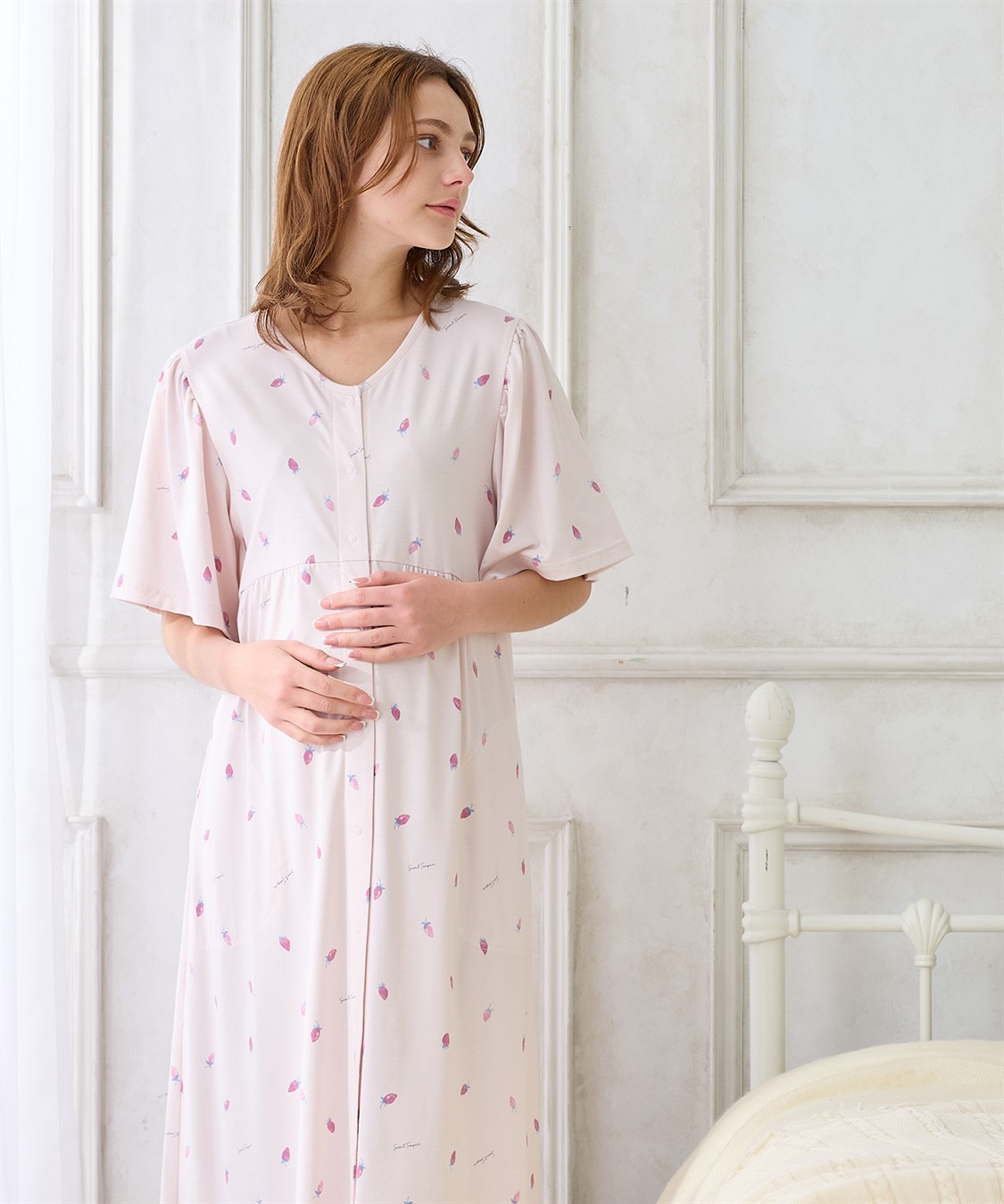 Rosemadame 無地・フルーツプリントネグリジェ/ワンピースパジャマ（マタニティ/授乳服）授乳口付き 授乳楽々 妊婦服 産前・産後対応_sub_15